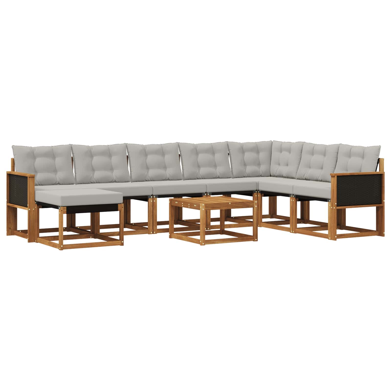 Outdoor-Sofagarnitur mit Kissen 9 pcs Natur und Hellgrau
