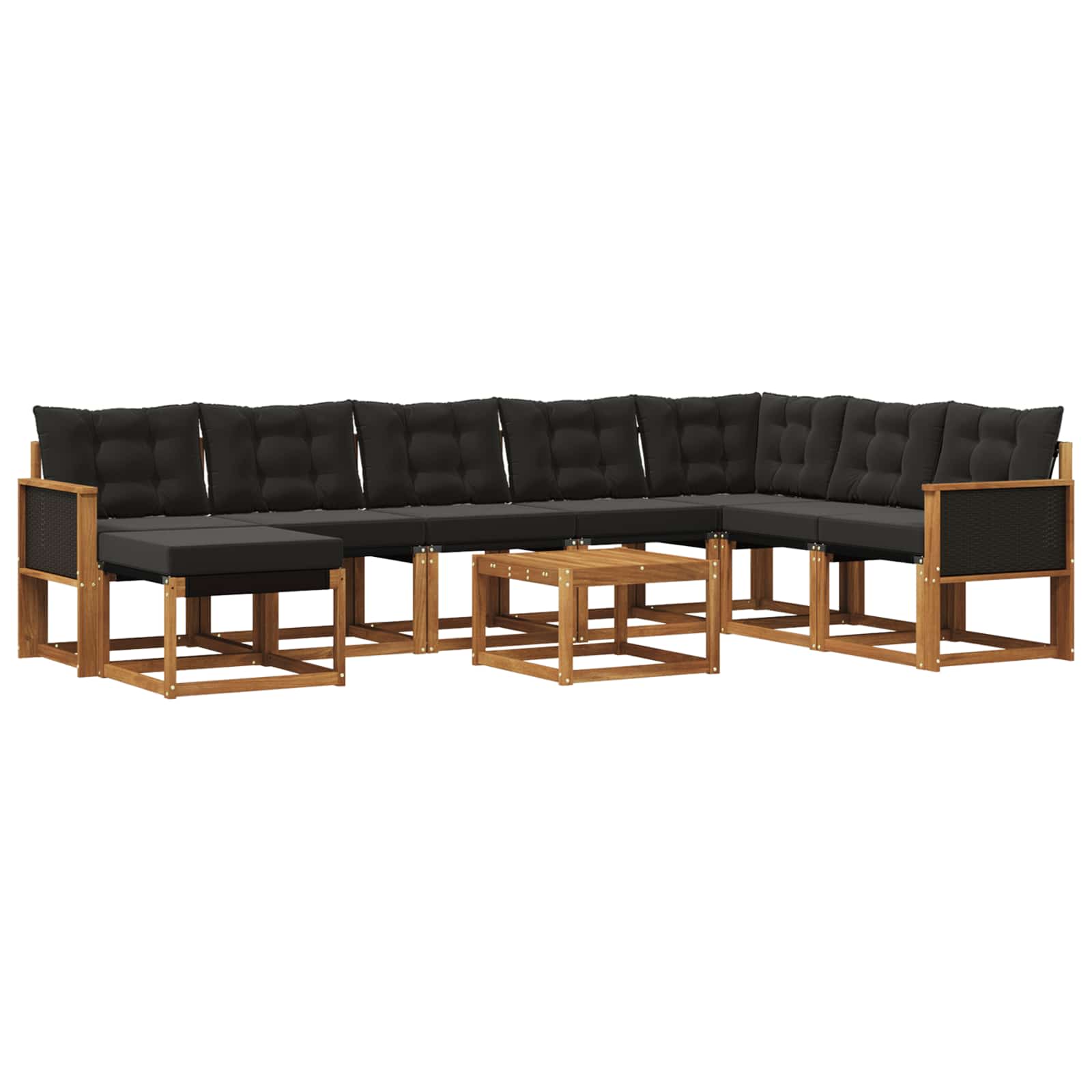 Outdoor-Sofagarnitur mit Kissen 9 pcs Natürlich und Schwarz