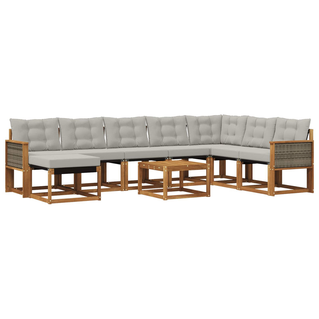 Outdoor-Sofagarnitur mit Kissen 9 pcs Natur und Hellgrau