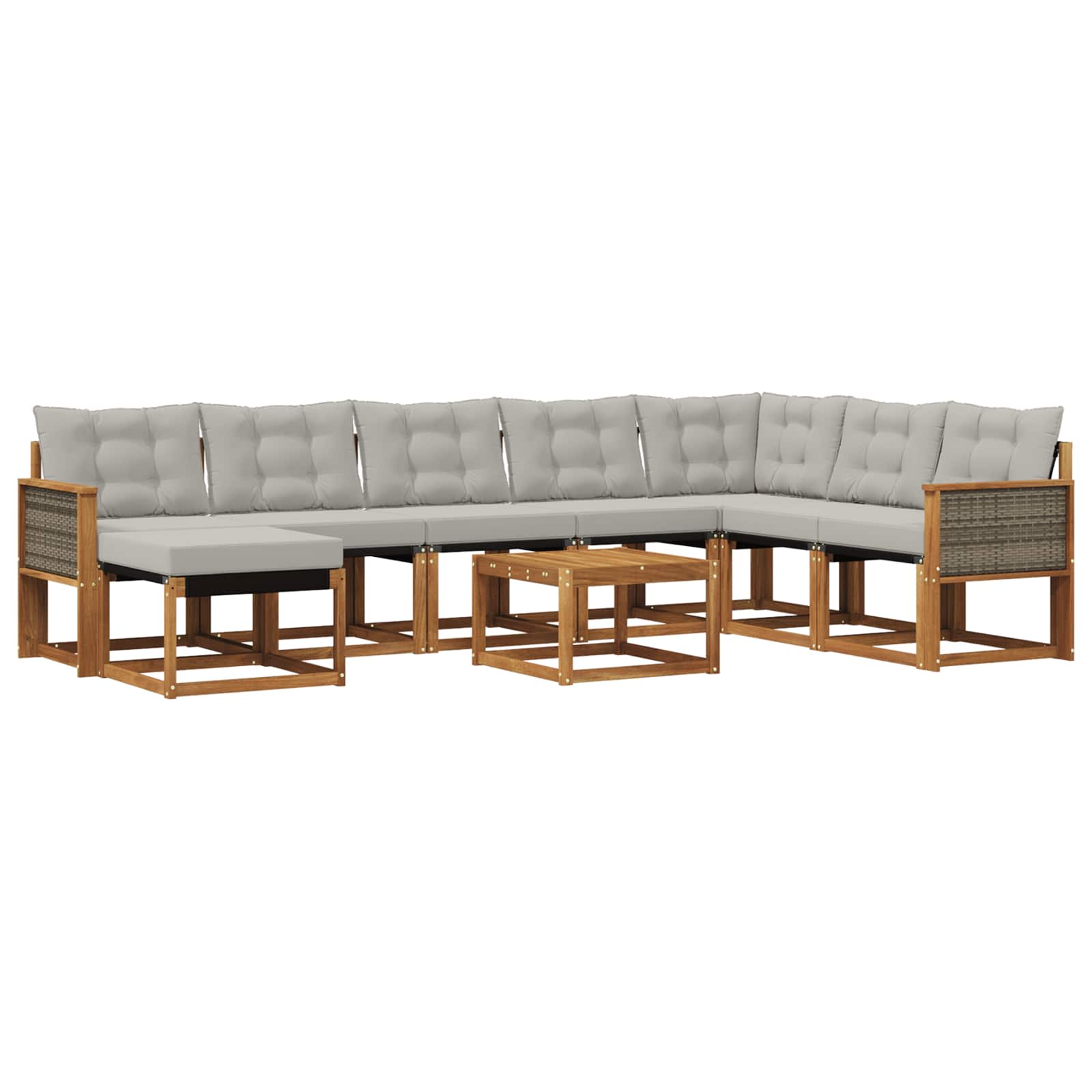 Outdoor-Sofagarnitur mit Kissen 9 pcs Natur und Hellgrau
