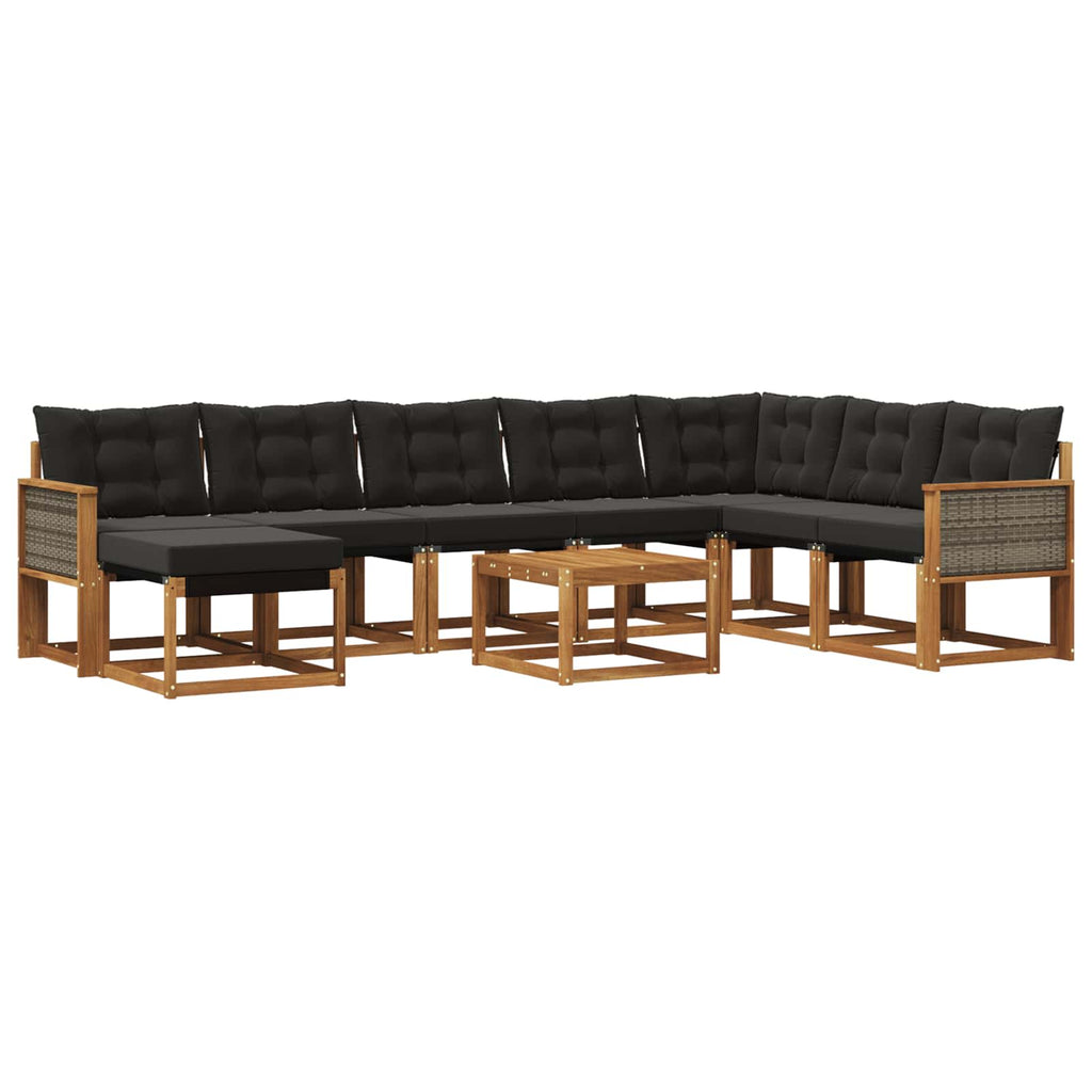 Outdoor-Sofagarnitur mit Kissen 9 pcs Natürlich und Schwarz