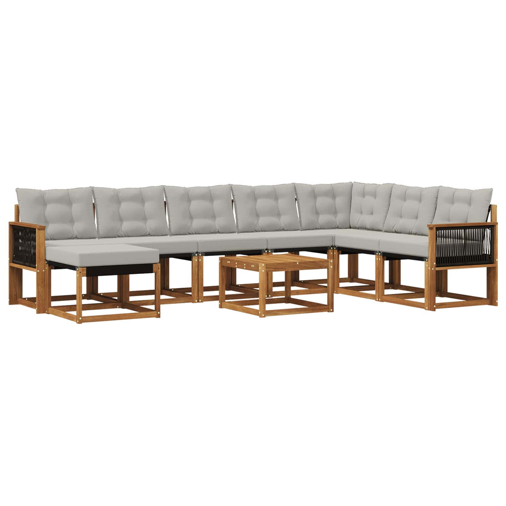 Outdoor-Sofagarnitur mit Kissen 9 pcs Natur und Hellgrau