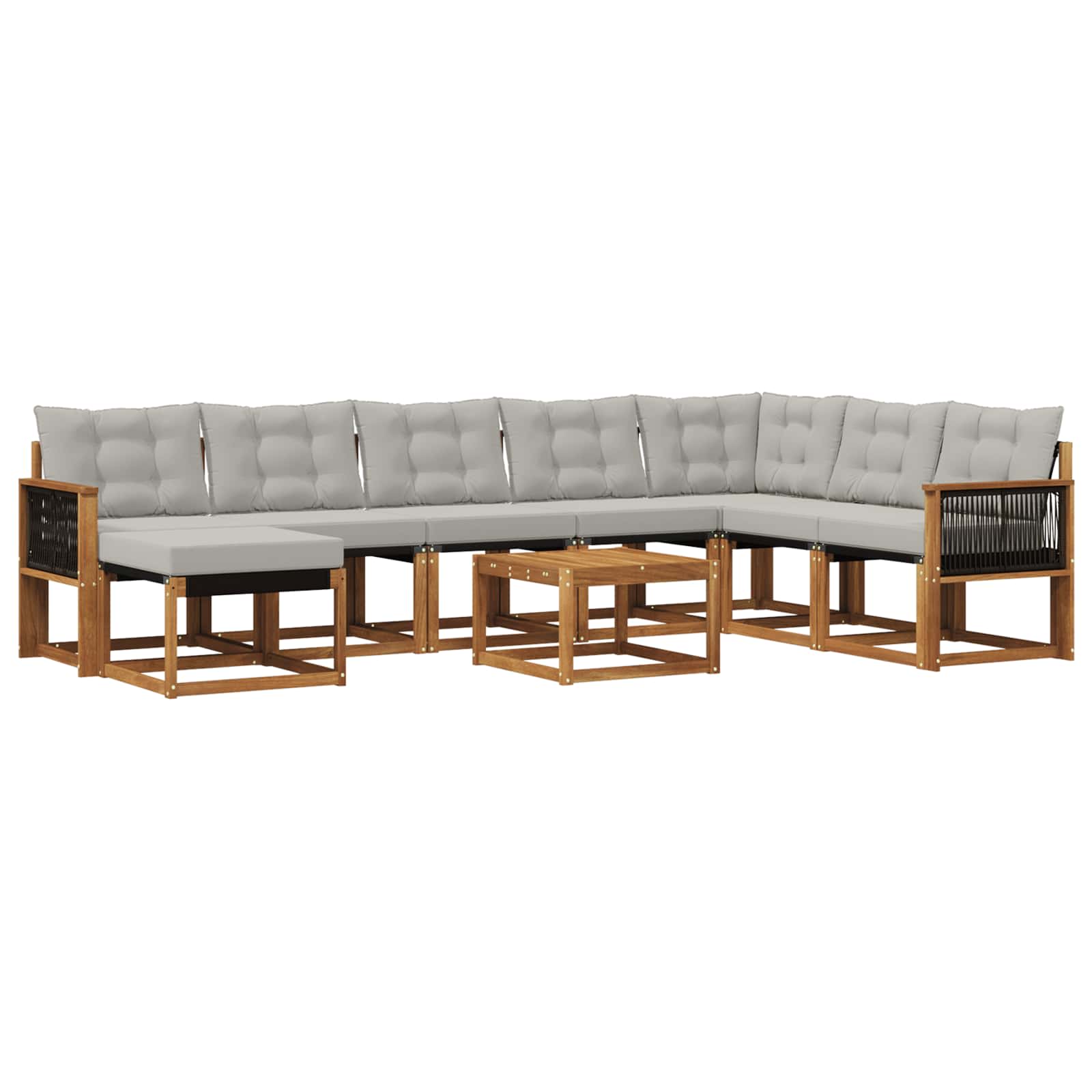 Outdoor-Sofagarnitur mit Kissen 9 pcs Natur und Hellgrau
