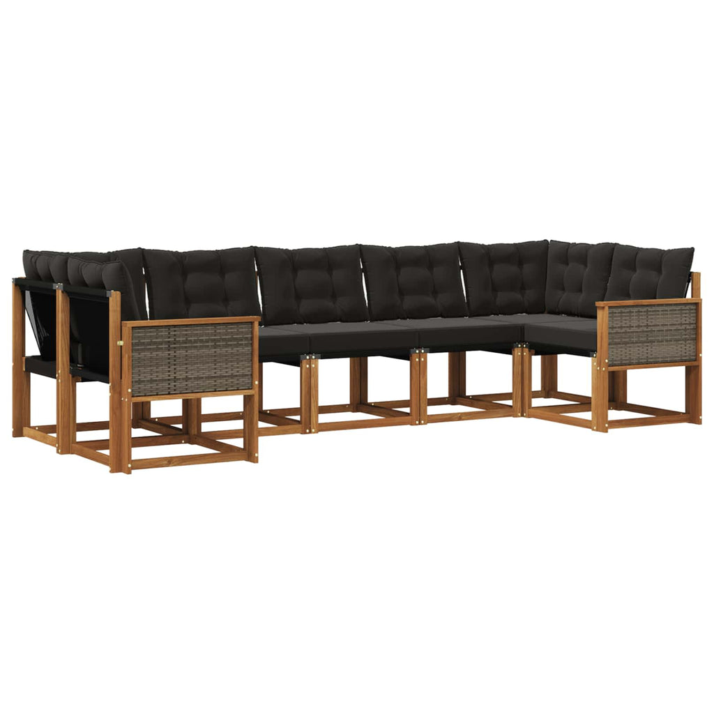 Outdoor-Sofagarnitur mit Kissen 7 pcs Natürlich und Schwarz
