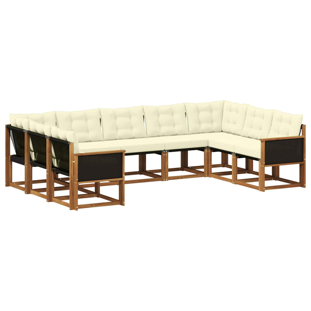 Outdoor-Sofagarnitur mit Kissen 9 pcs Natur und Creme