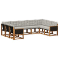 Outdoor-Sofagarnitur mit Kissen 9 pcs Natur und Hellgrau