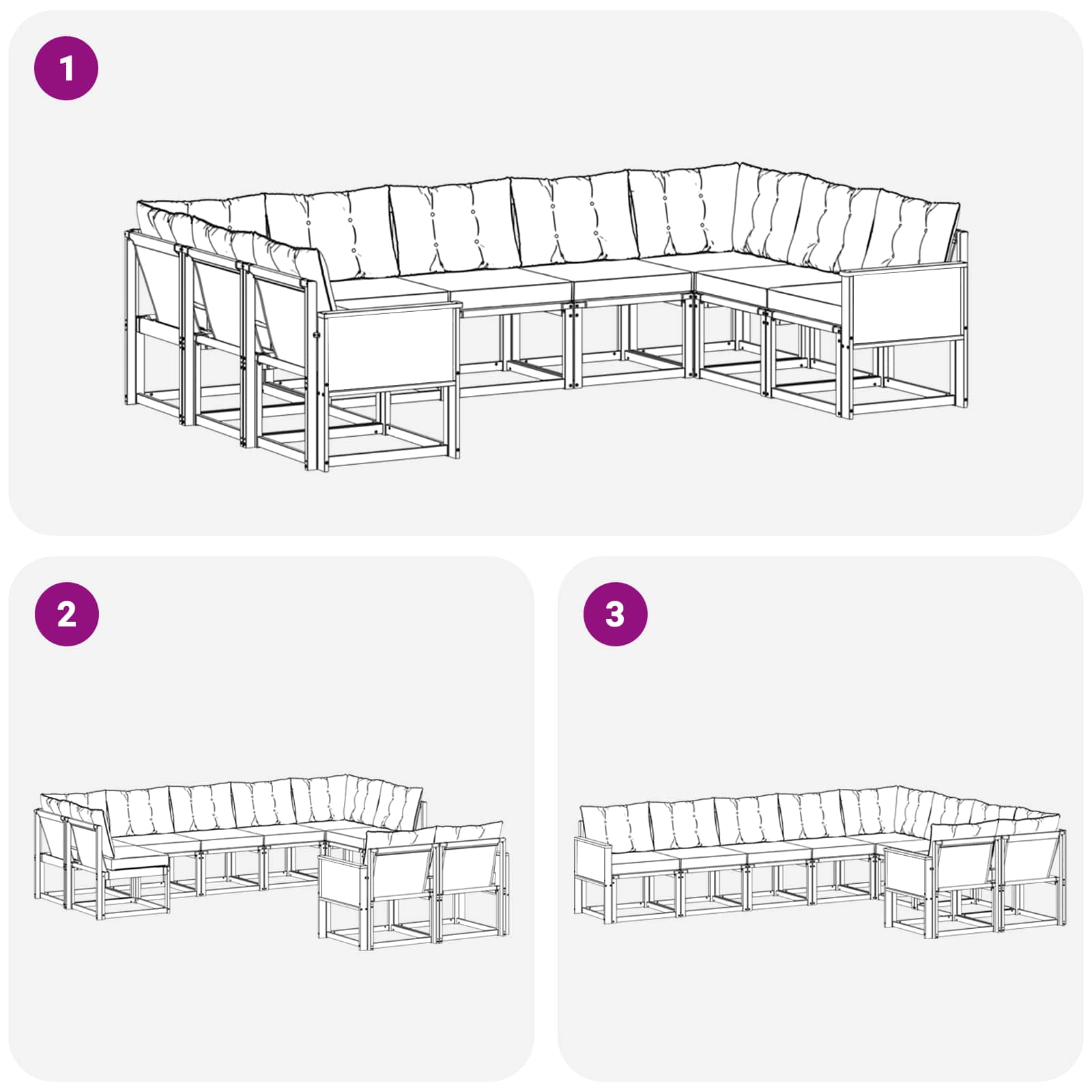 Outdoor-Sofagarnitur mit Kissen 9 pcs Natur und Hellgrau