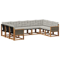 Outdoor-Sofagarnitur mit Kissen 9 pcs Natur und Hellgrau