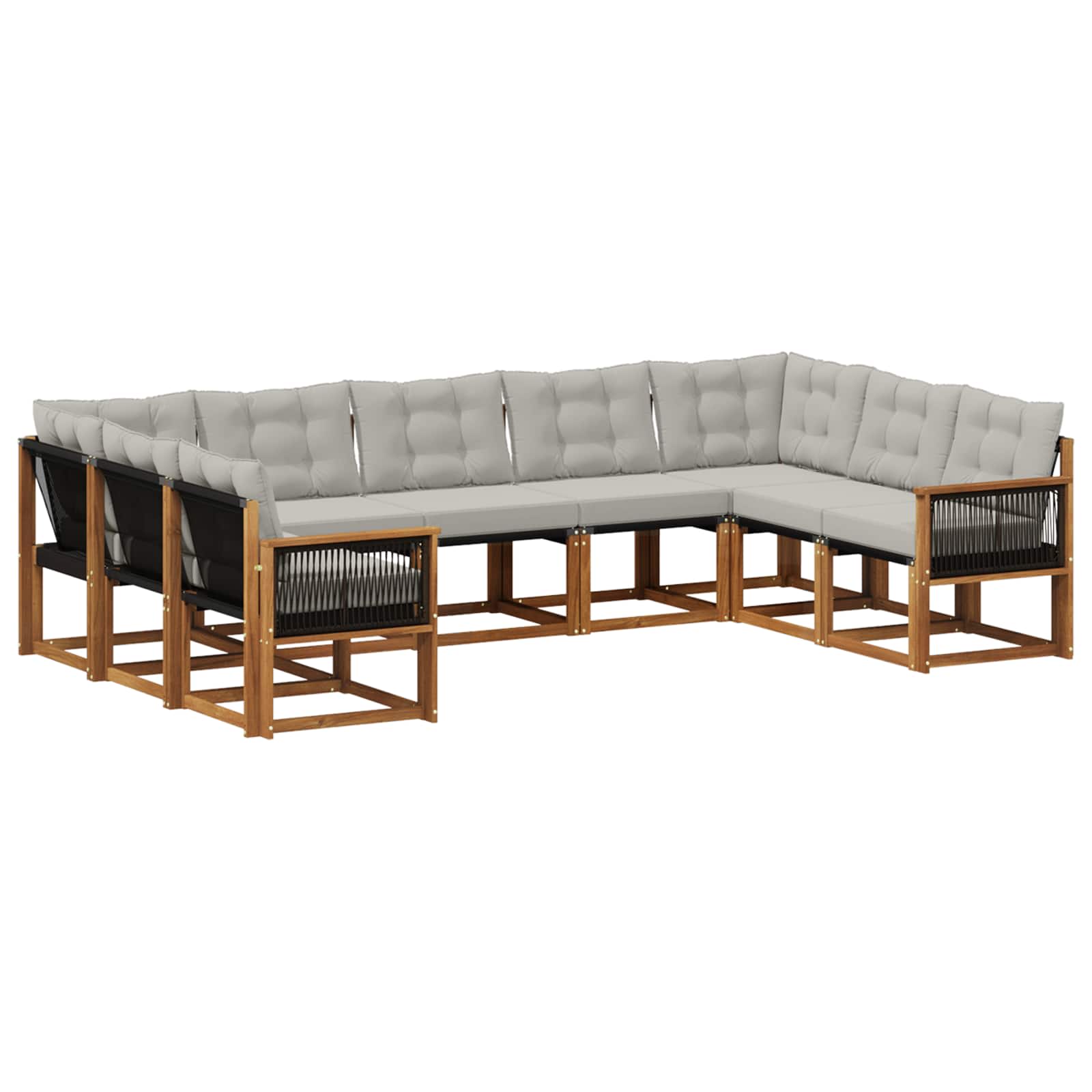 Outdoor-Sofagarnitur mit Kissen 9 pcs Natur und Hellgrau