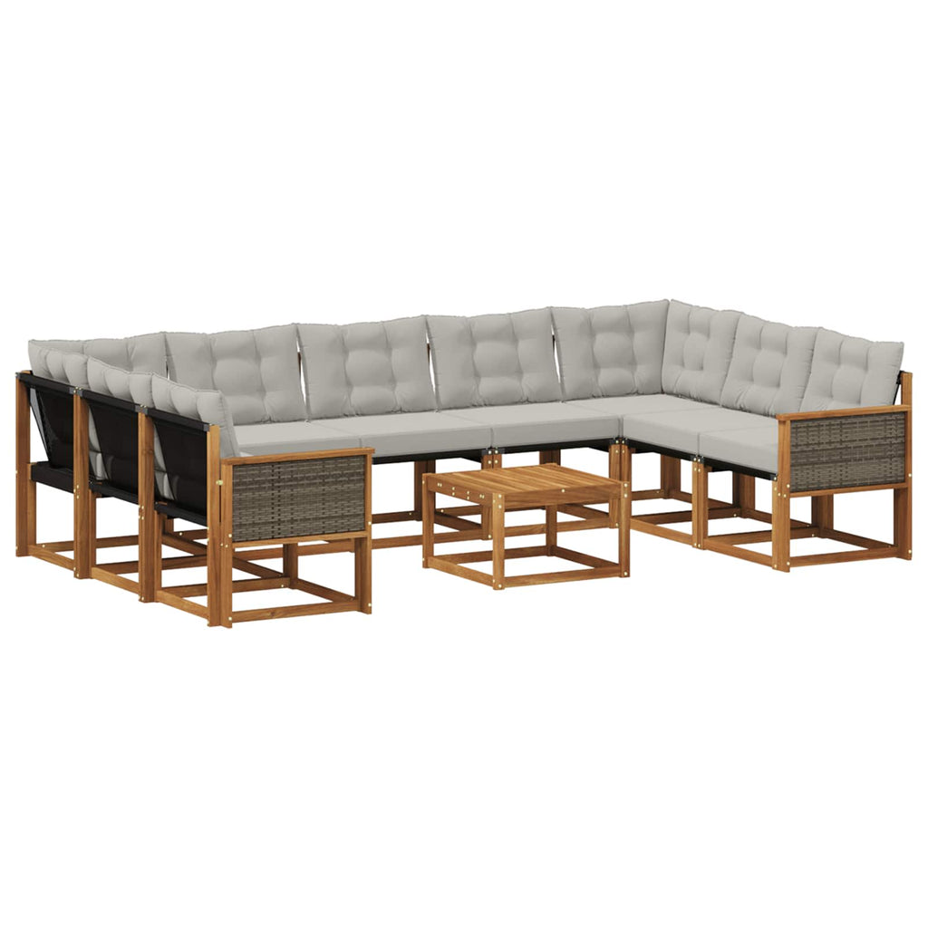Outdoor-Sofagarnitur mit Kissen 10 pcs Natur und Hellgrau