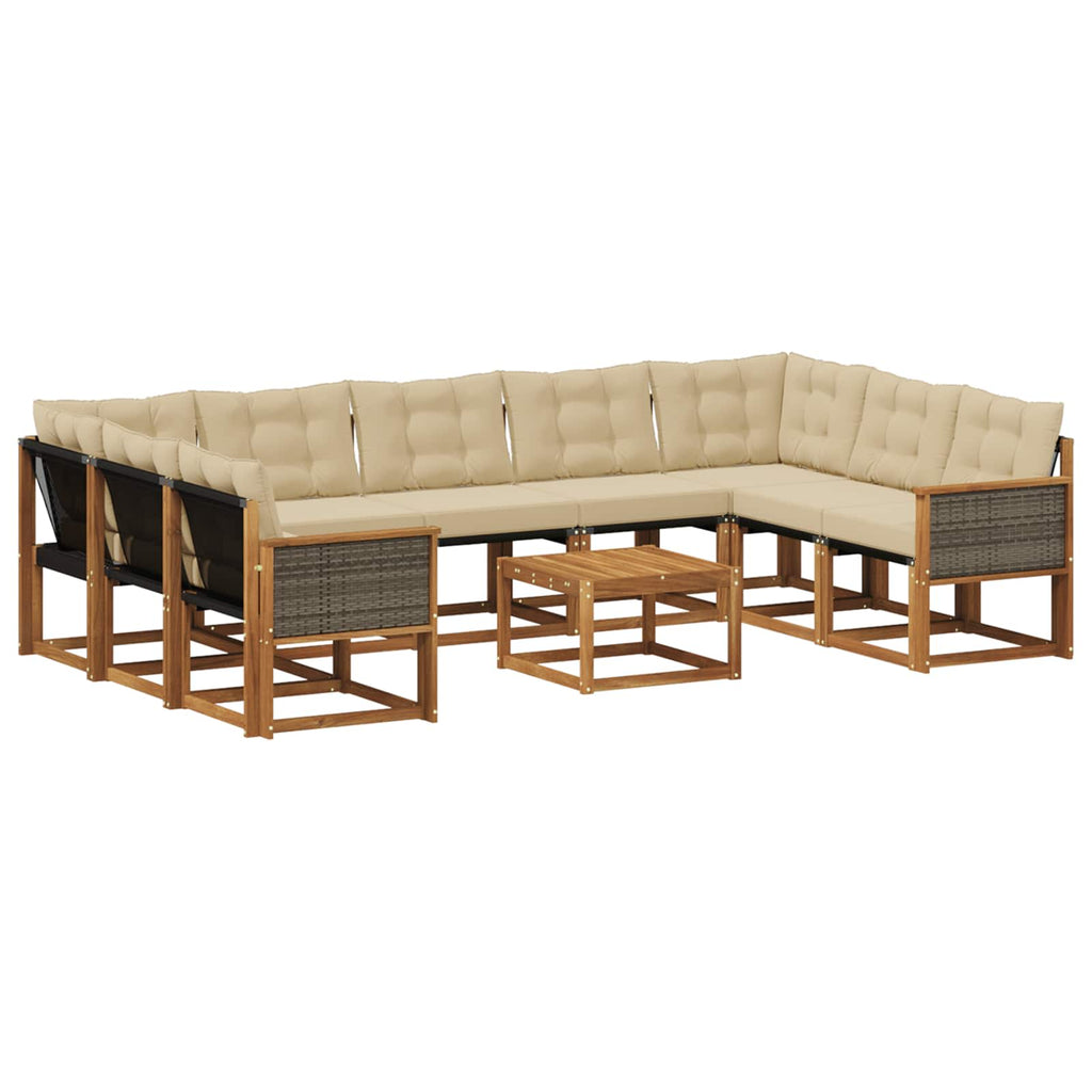 Outdoor-Sofagarnitur mit Kissen 10 pcs Natur und Beige