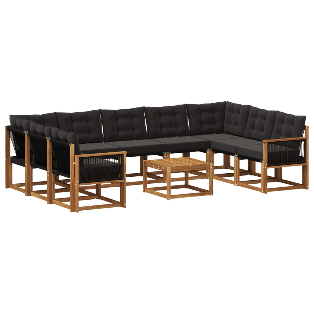 Outdoor-Sofagarnitur mit Kissen 10 pcs Natürlich und Schwarz