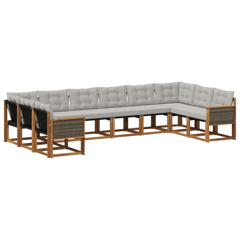 Outdoor-Sofagarnitur mit Kissen 10 pcs Natur und Hellgrau