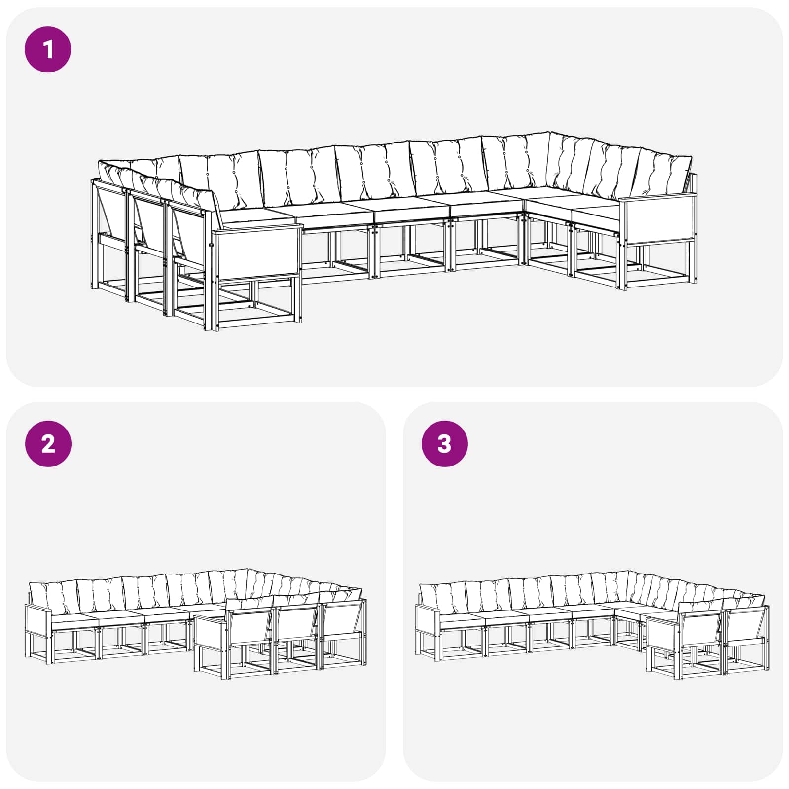 Outdoor-Sofagarnitur mit Kissen 10 pcs Natur und Hellgrau