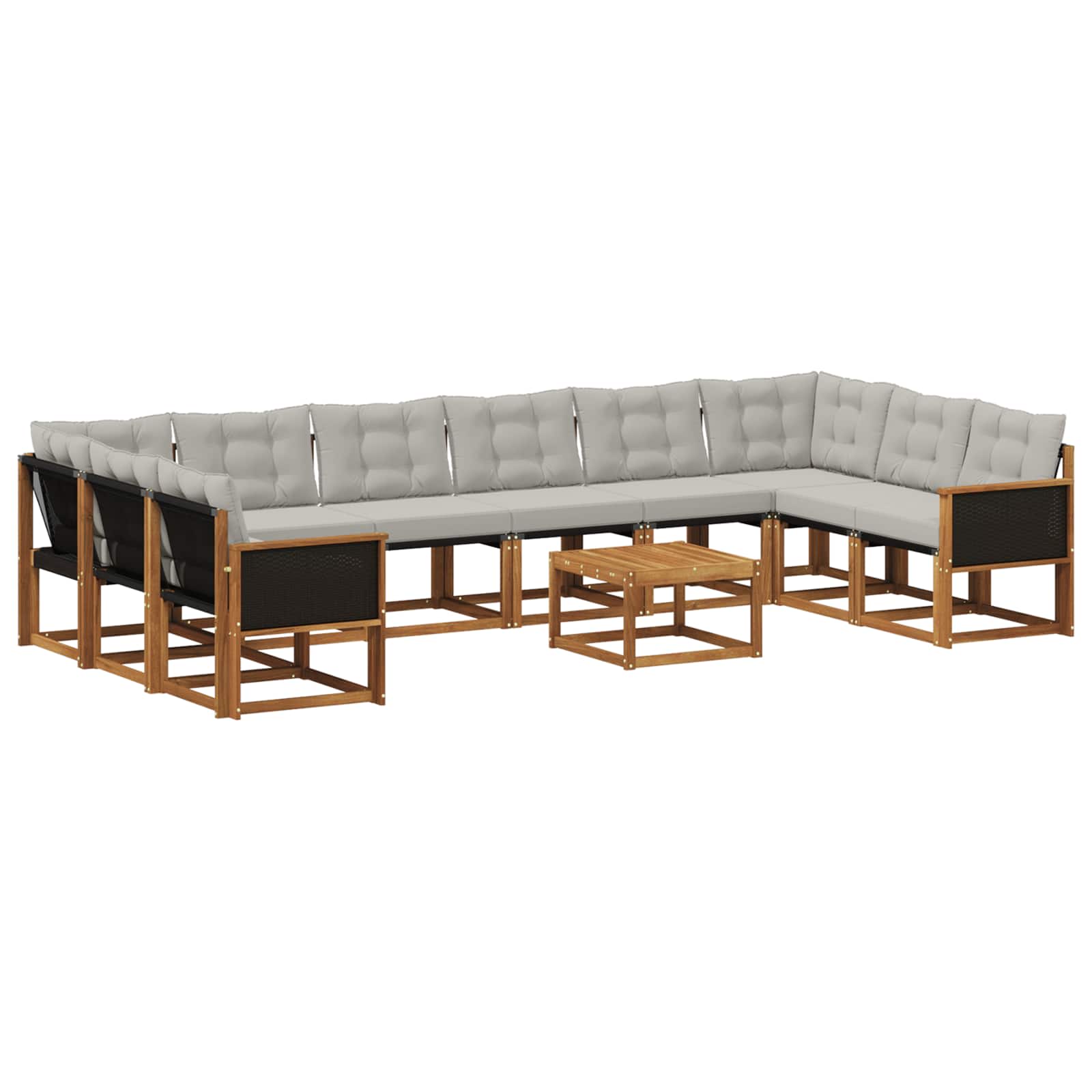 Outdoor-Sofagarnitur mit Kissen 11 pcs Natur und Hellgrau