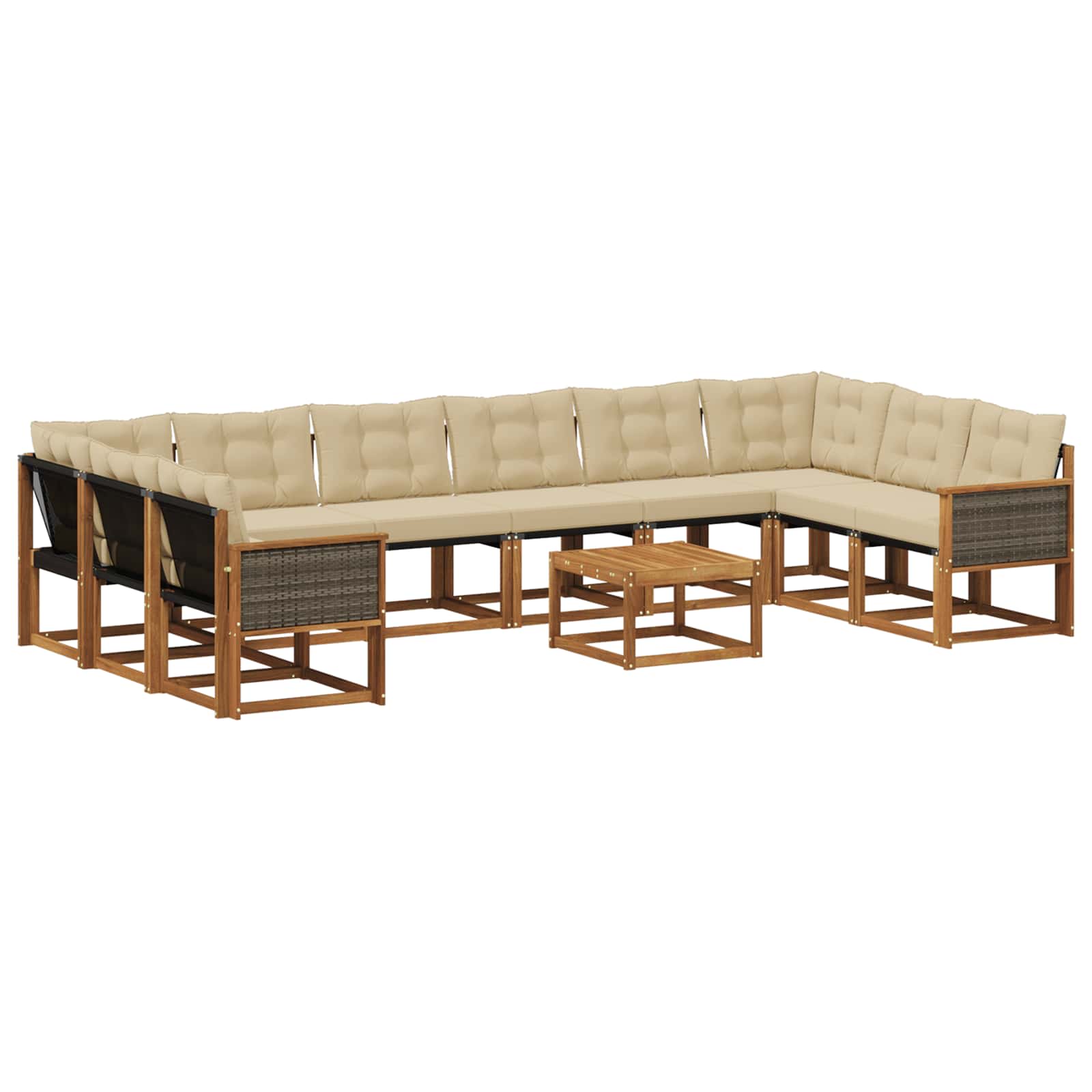 Outdoor-Sofagarnitur mit Kissen 11 pcs Natur und Beige
