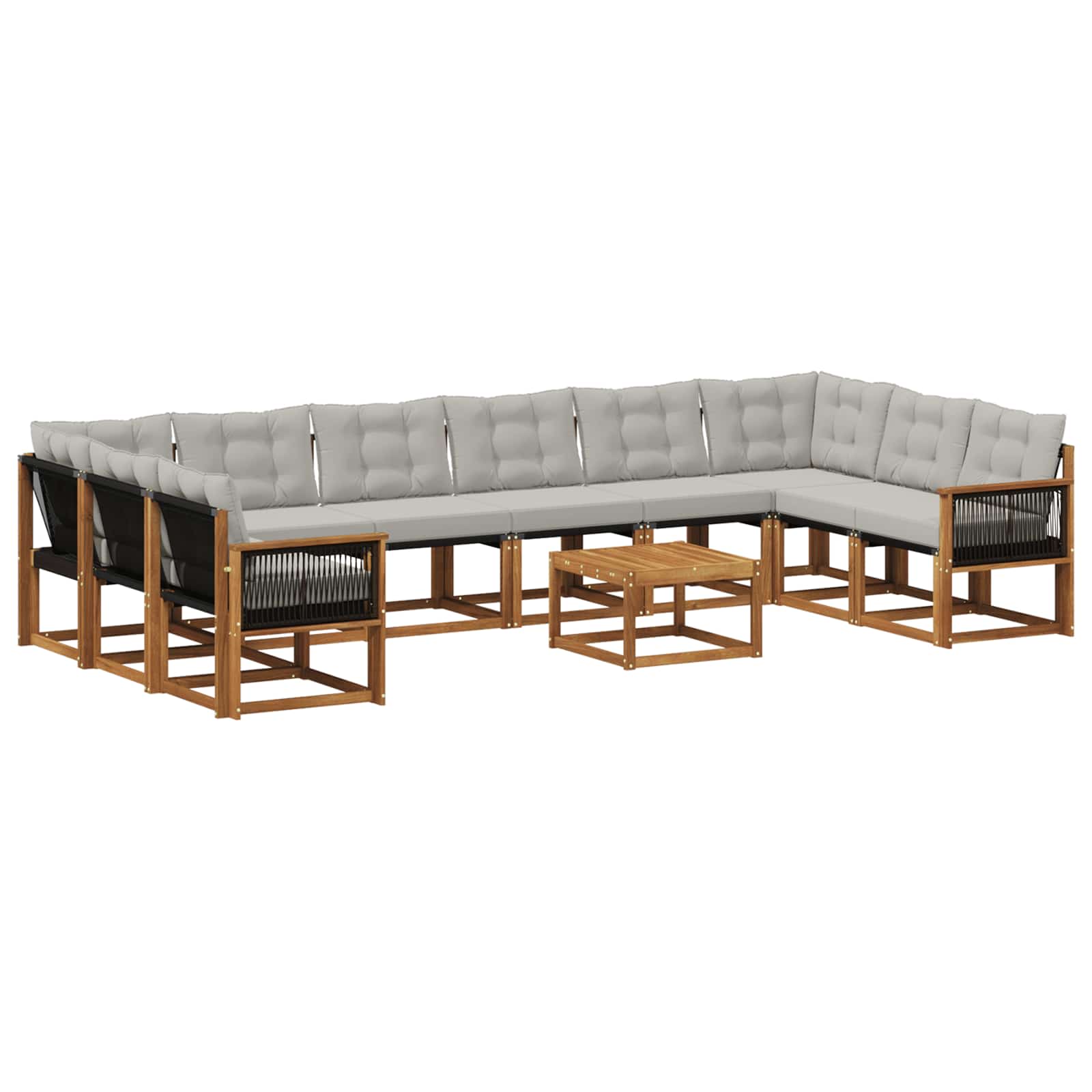 Outdoor-Sofagarnitur mit Kissen 11 pcs Natur und Hellgrau