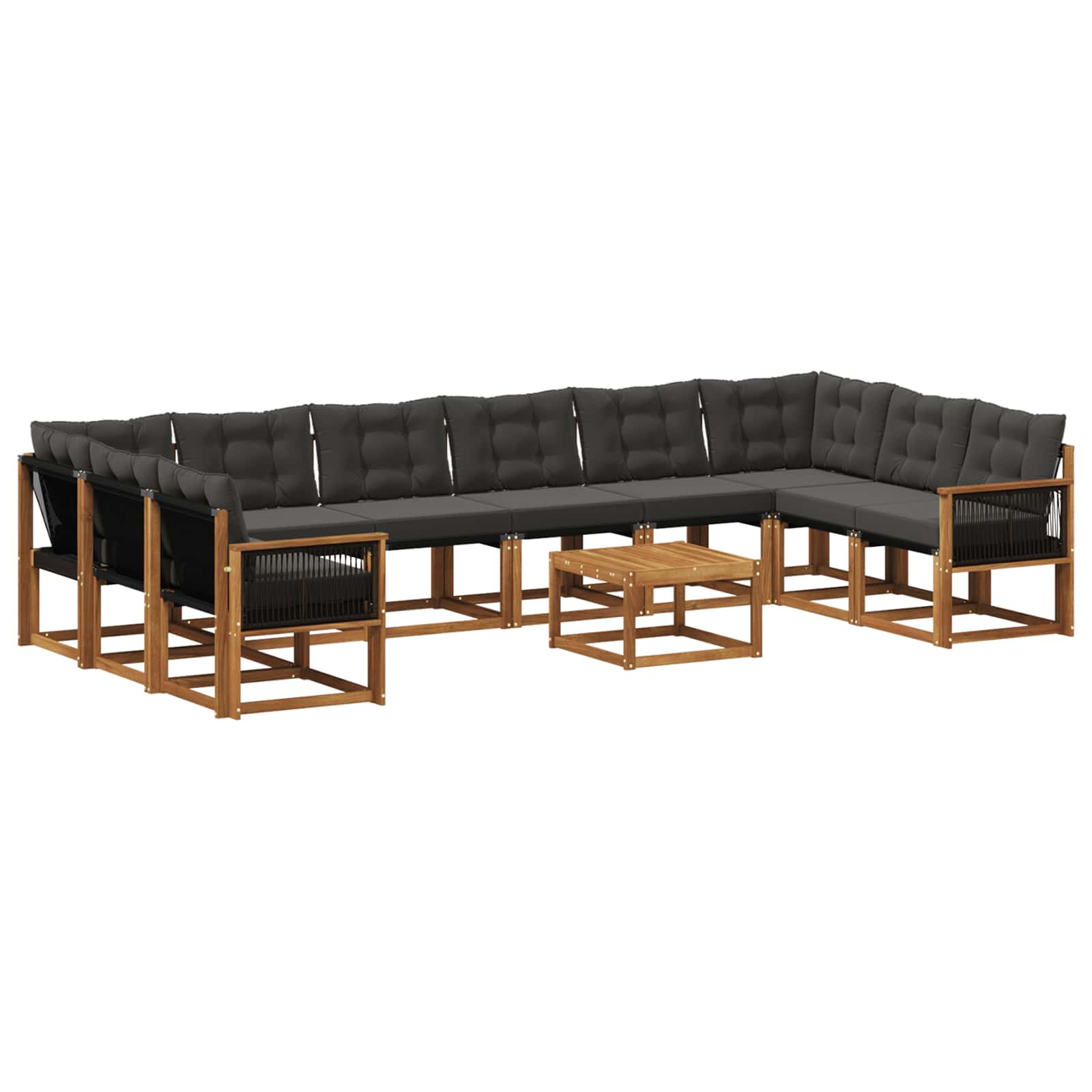 Outdoor-Sofagarnitur mit Kissen 11 pcs Natürlich und Schwarz