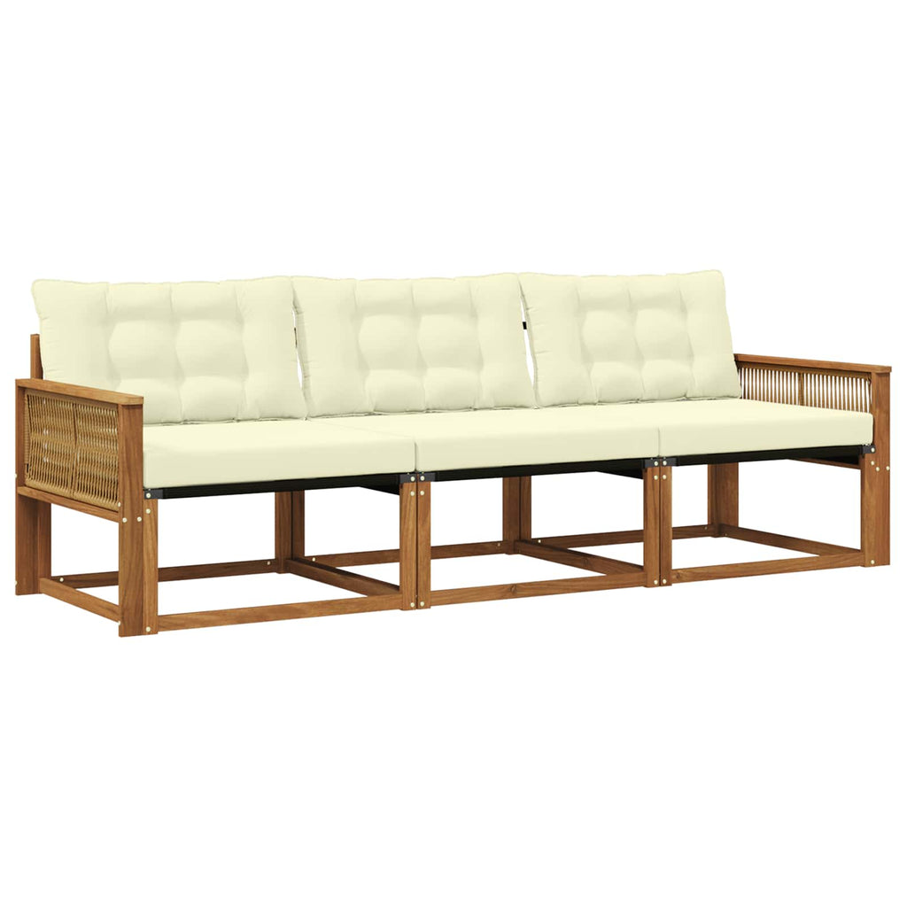 Outdoor-Sofagarnitur mit Kissen 3 pcs Natur und Creme