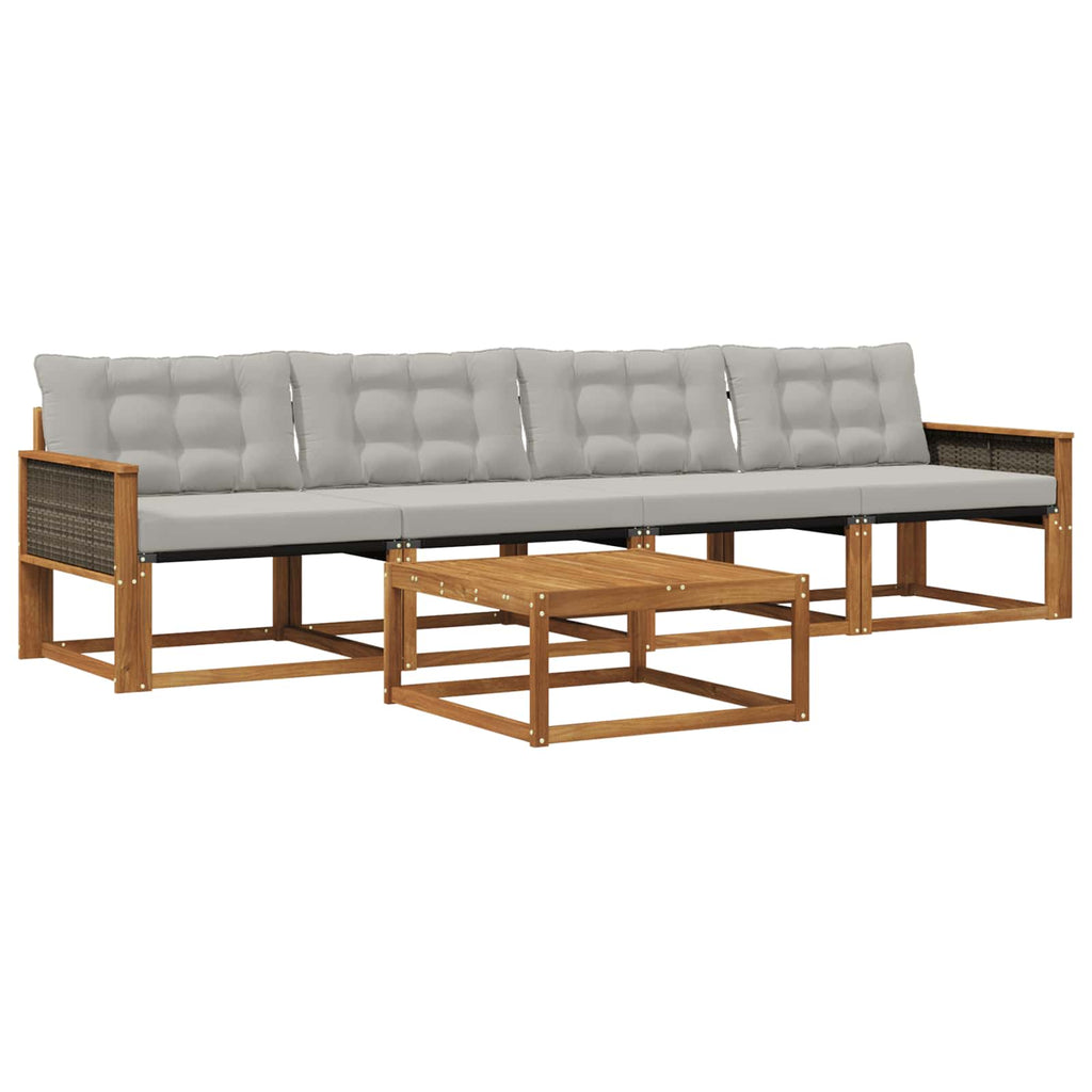Outdoor-Sofagarnitur mit Kissen 5 pcs Natürlich und Hellgrau
