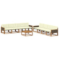 Outdoor-Sofagarnitur mit Kissen 9 pcs Natur und Creme