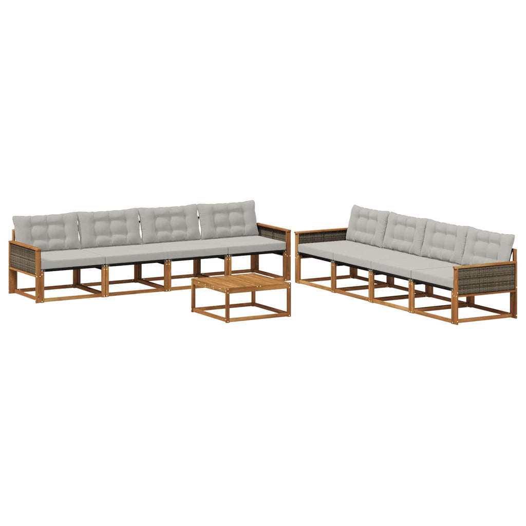 Outdoor-Sofagarnitur mit Kissen 9 pcs Natürlich und Hellgrau
