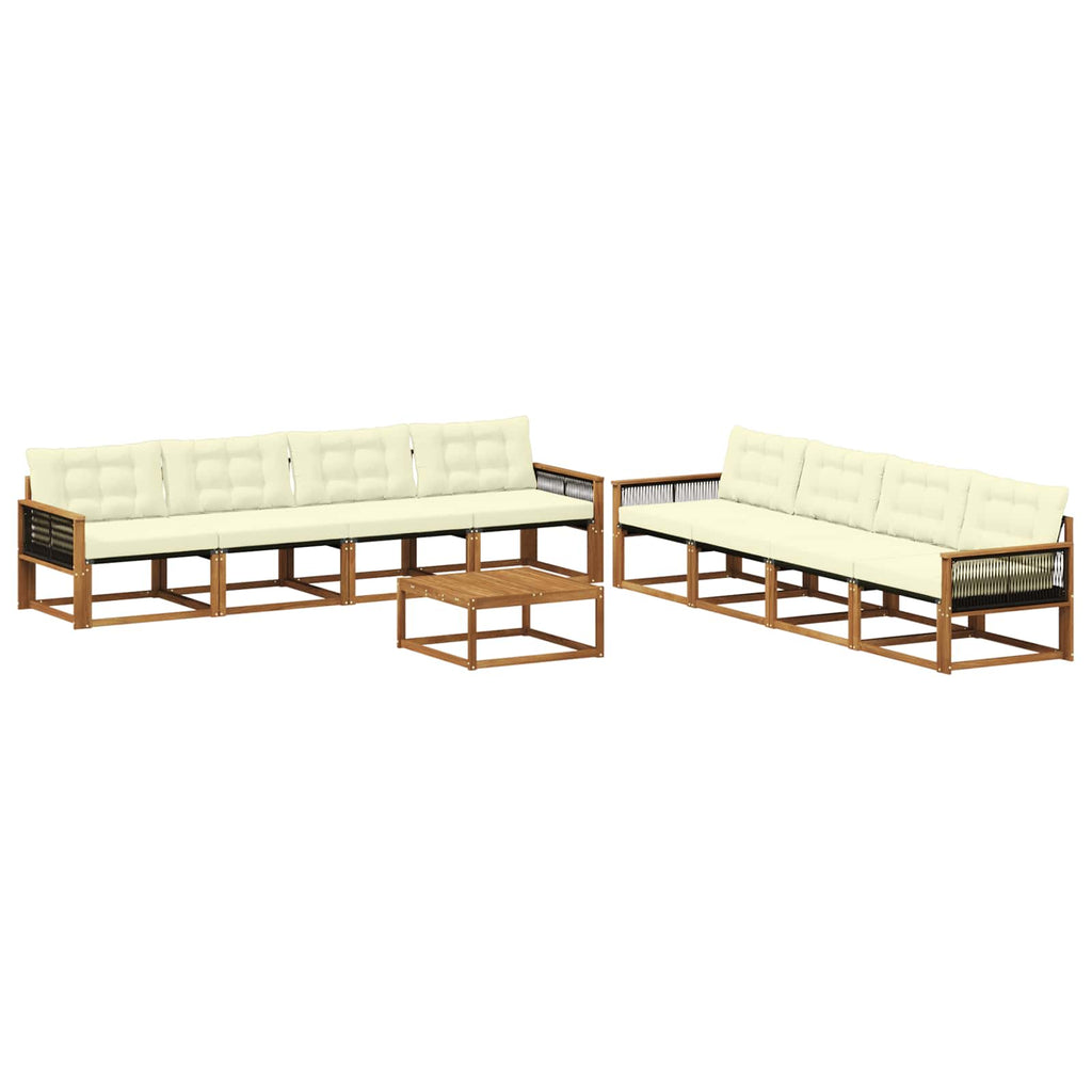 Outdoor-Sofagarnitur mit Kissen 9 pcs Natur und Creme