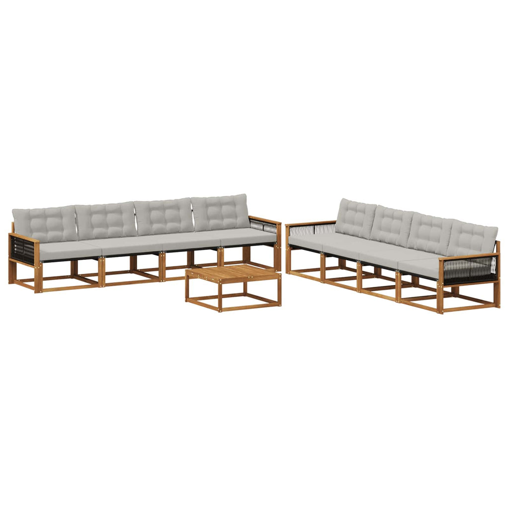 Outdoor-Sofagarnitur mit Kissen 9 pcs Natürlich und Hellgrau