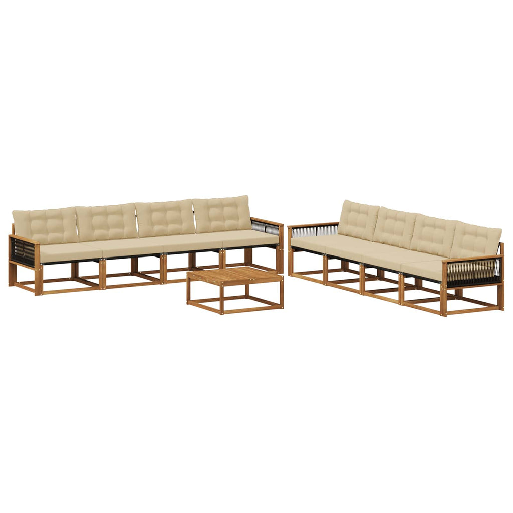 Outdoor-Sofagarnitur mit Kissen 9 pcs Natur und Beige