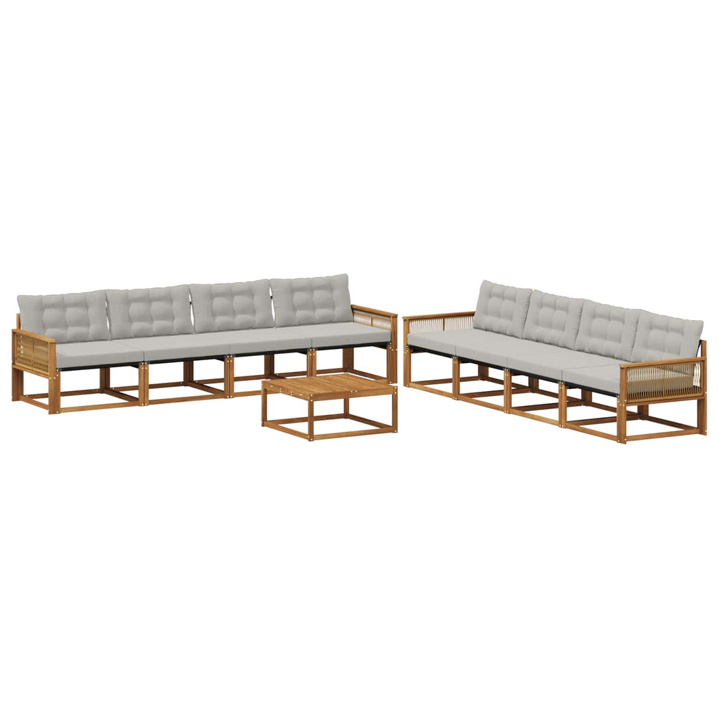 Outdoor-Sofagarnitur mit Kissen 9 pcs Natürlich und Hellgrau