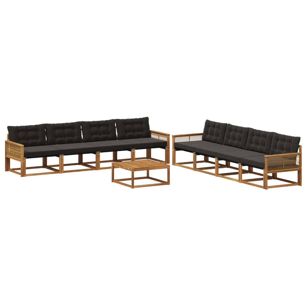 Outdoor-Sofagarnitur mit Kissen 9 pcs Natürlich und Schwarz