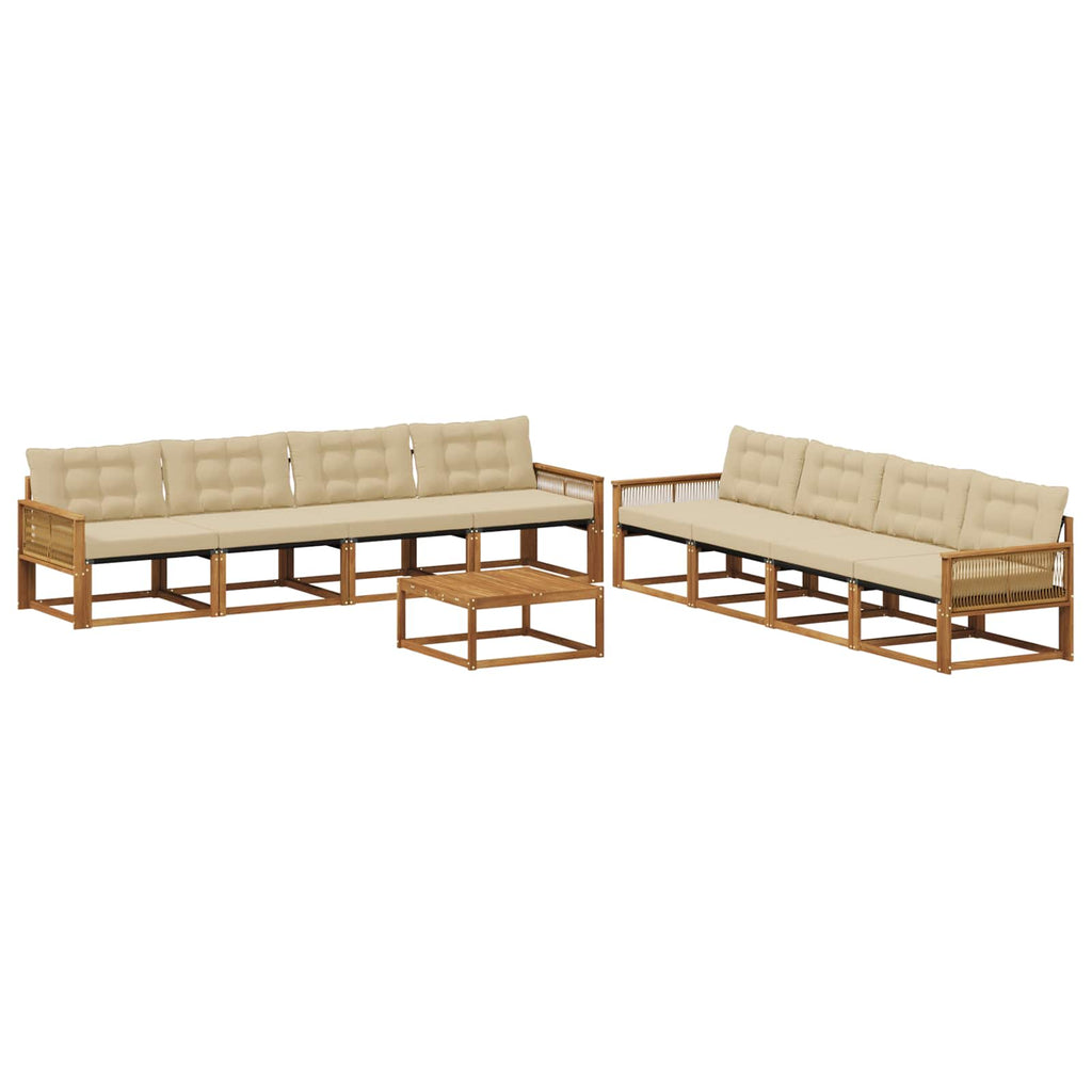 Outdoor-Sofagarnitur mit Kissen 9 pcs Natur und Beige