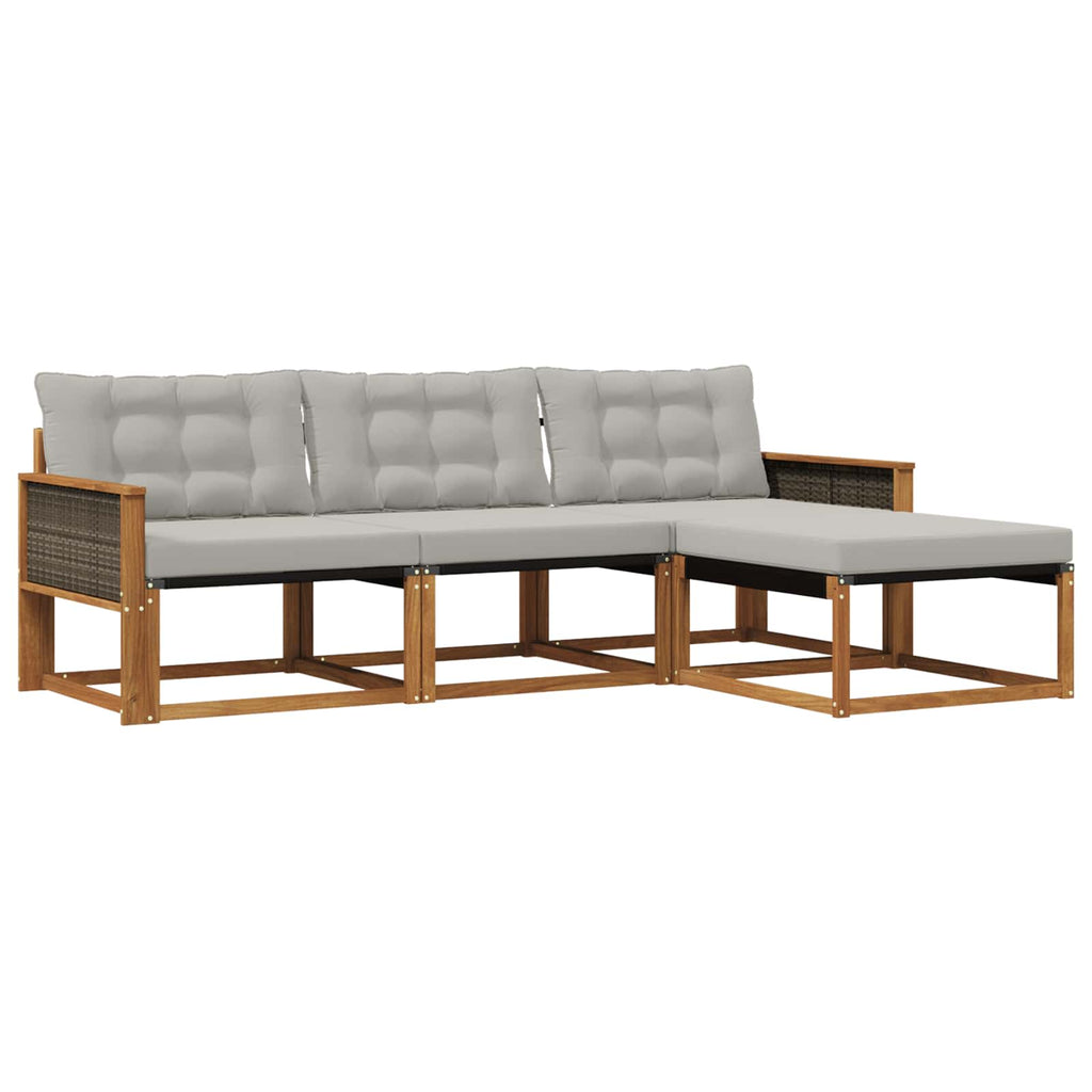 Outdoor-Sofagarnitur mit Kissen 4 pcs Natürlich und Hellgrau