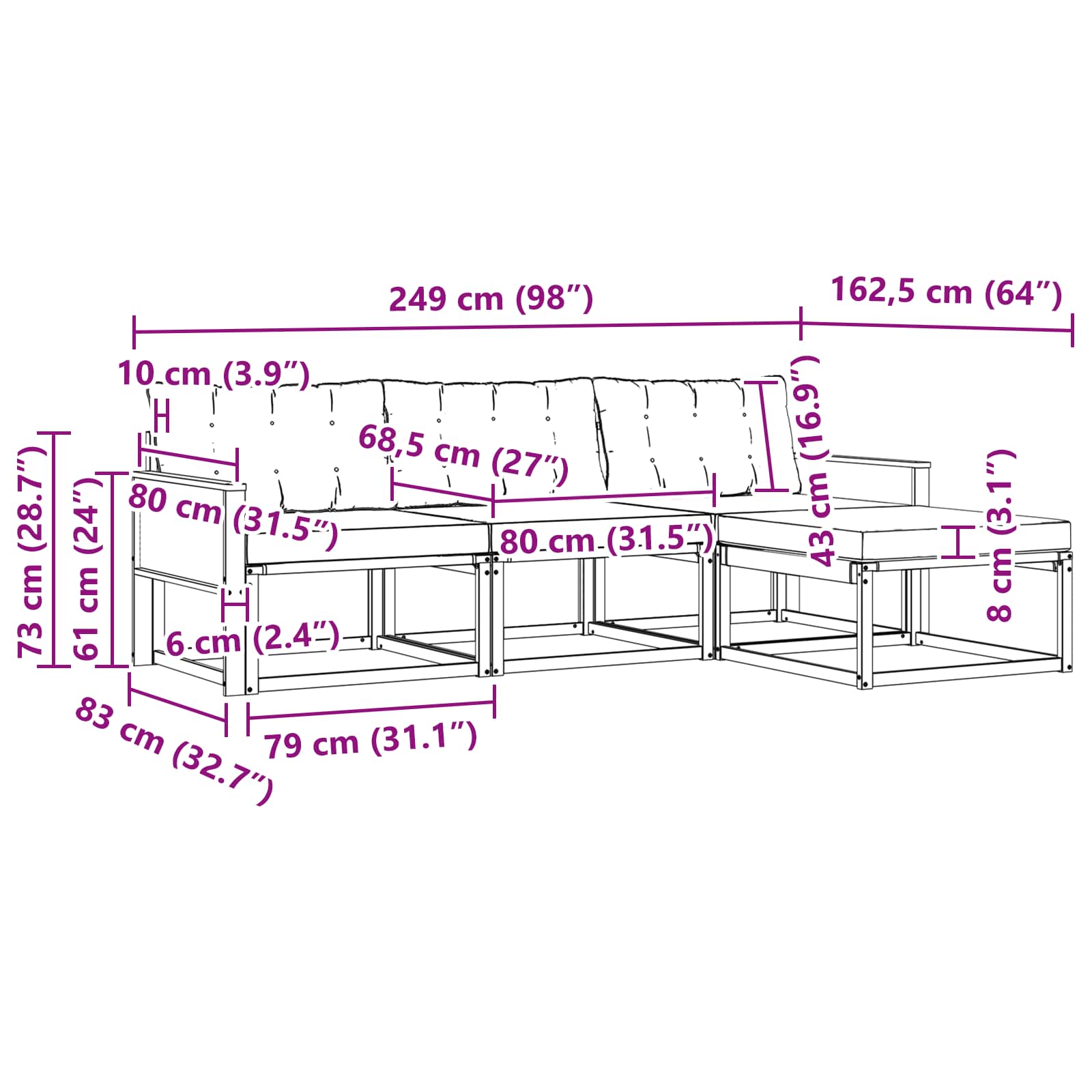 Outdoor-Sofagarnitur mit Kissen 4 pcs Natürlich und Hellgrau
