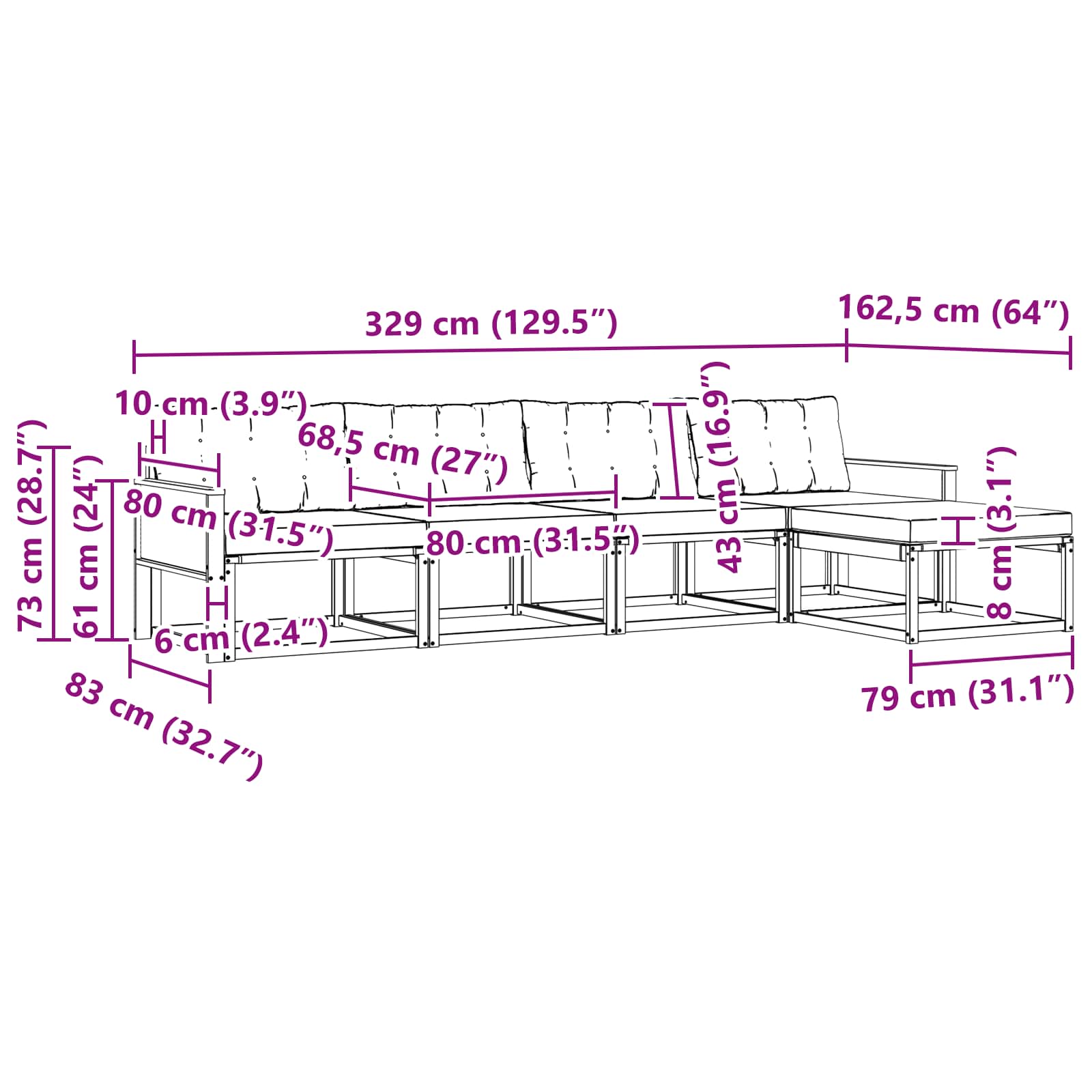 Outdoor-Sofagarnitur mit Kissen 5 pcs Natur und Creme