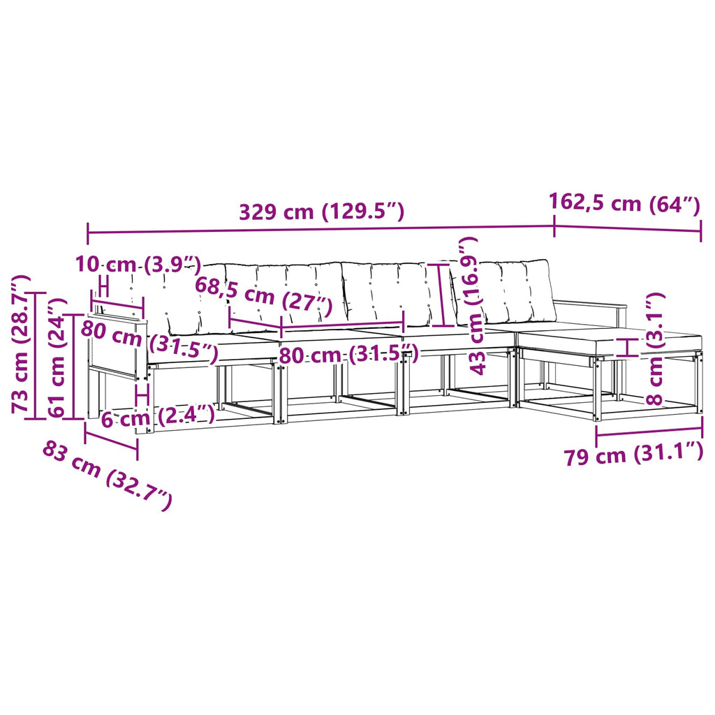 Outdoor-Sofagarnitur mit Kissen 5 pcs Natürlich und Schwarz