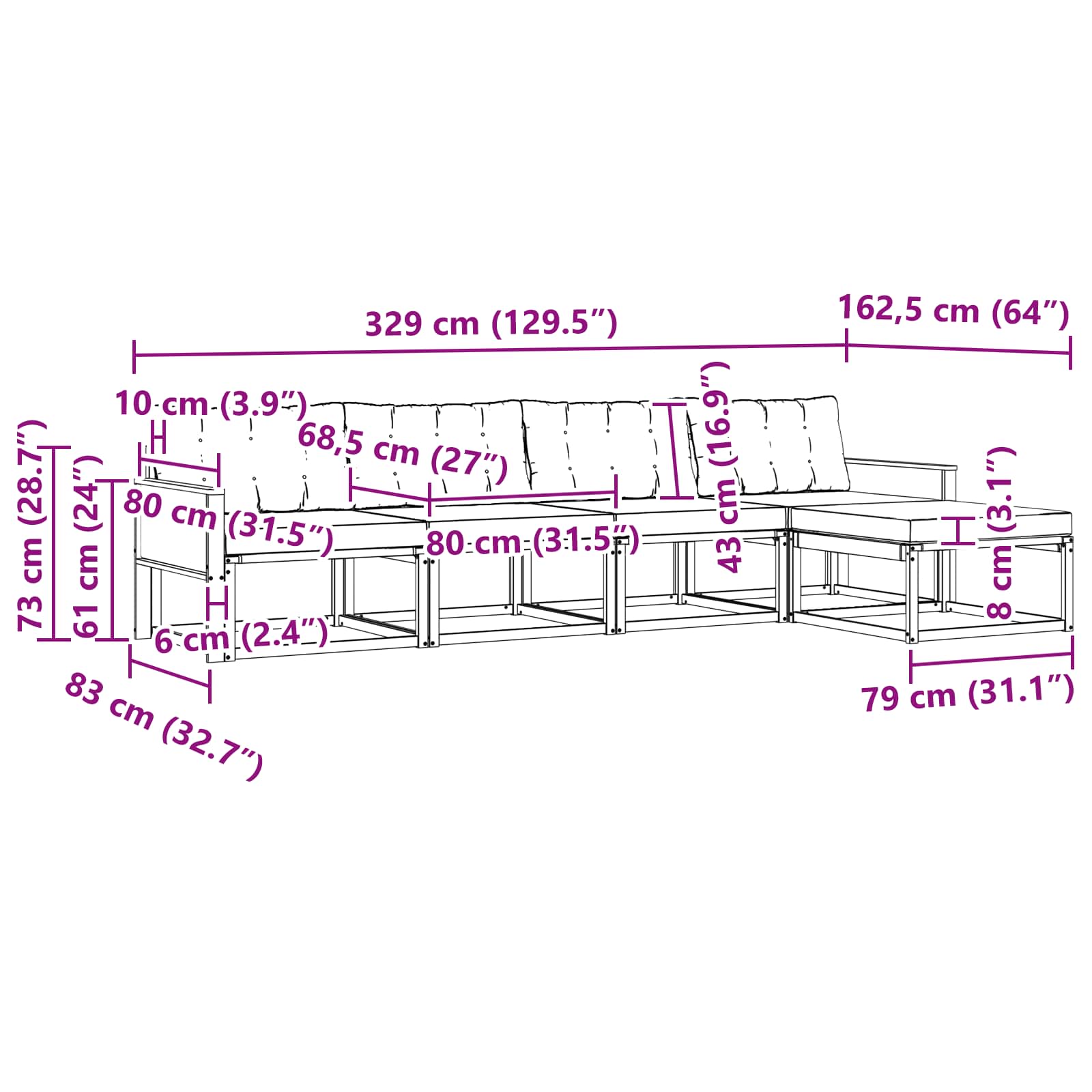 Outdoor-Sofagarnitur mit Kissen 5 pcs Natur und Creme
