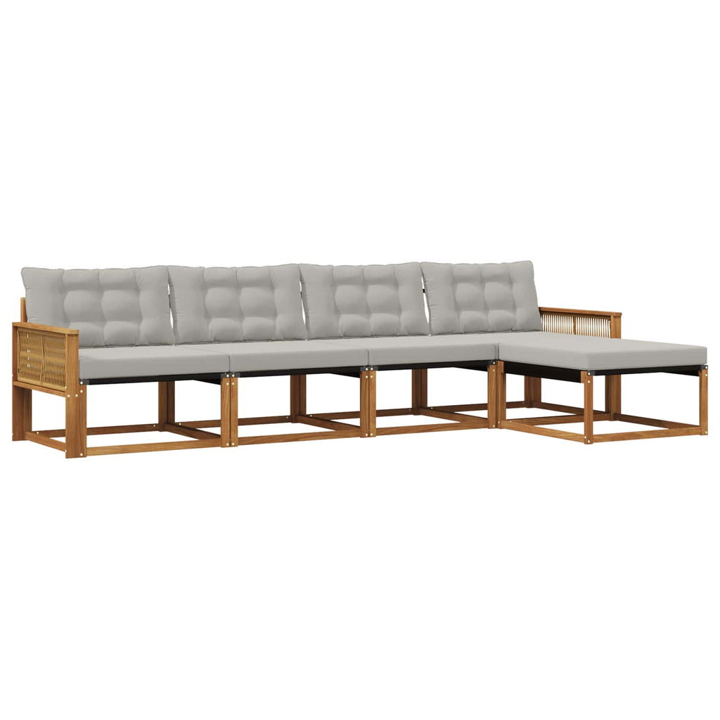 Outdoor-Sofagarnitur mit Kissen 5 pcs Natürlich und Hellgrau