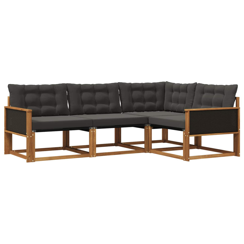 Outdoor-Sofagarnitur mit Kissen 4 pcs Natürlich und Schwarz