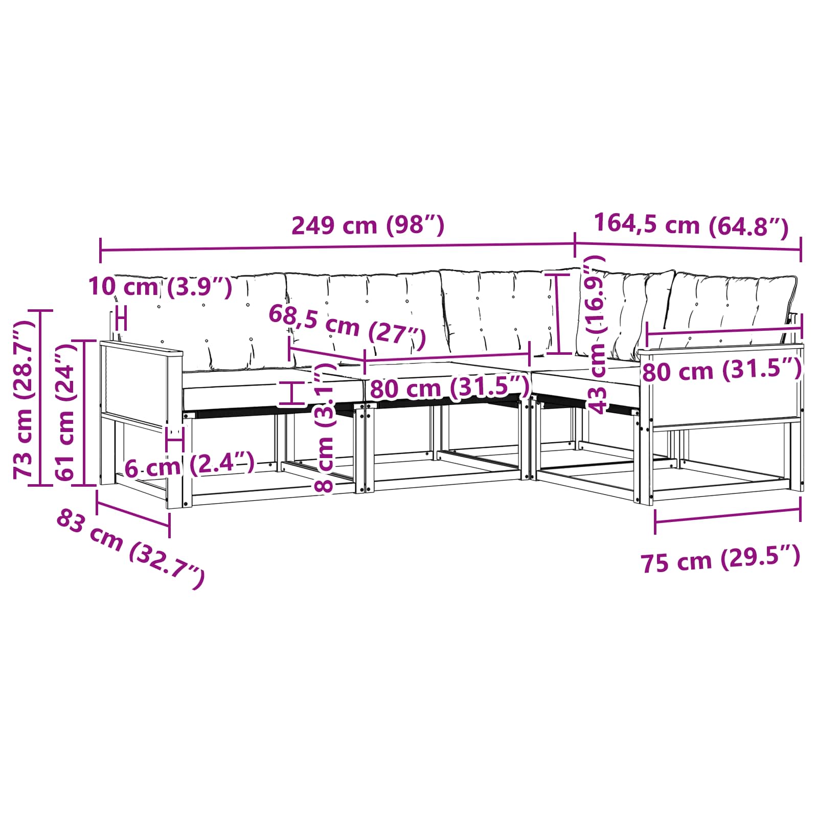Outdoor-Sofagarnitur mit Kissen 4 pcs Natürlich und Hellgrau