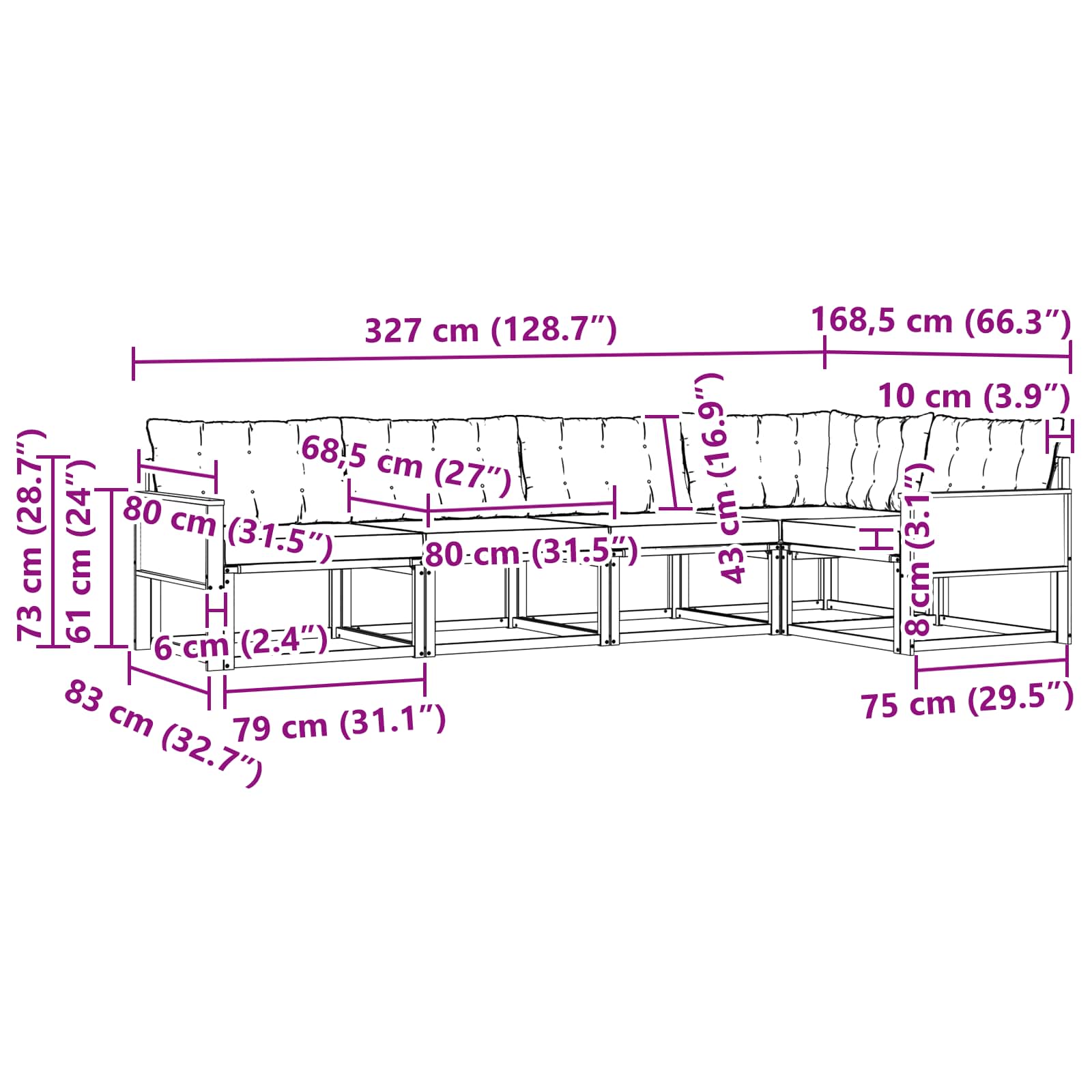 Outdoor-Sofagarnitur mit Kissen 5 pcs Natürlich und Hellgrau