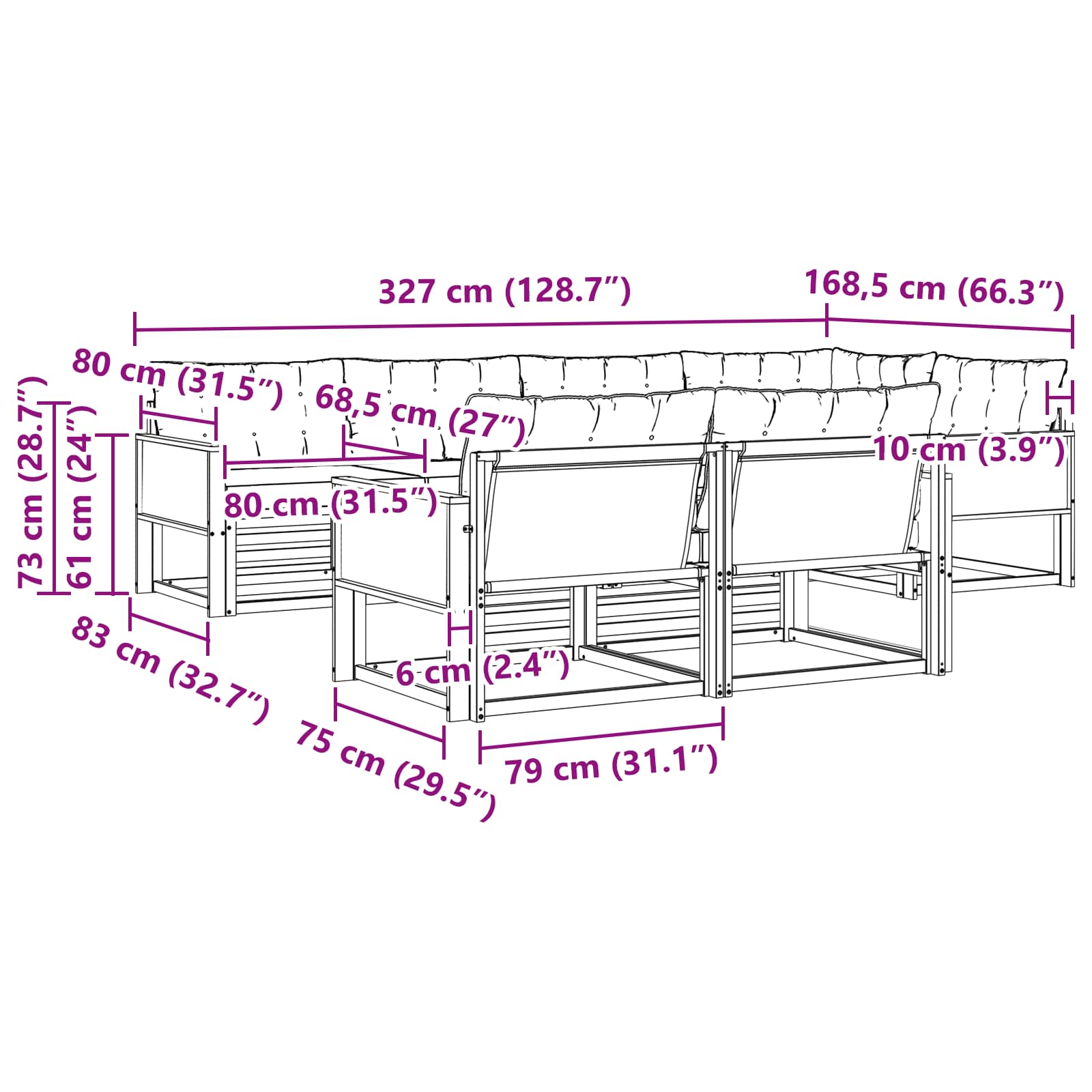 Outdoor-Sofagarnitur mit Kissen 7 pcs Natur und Creme