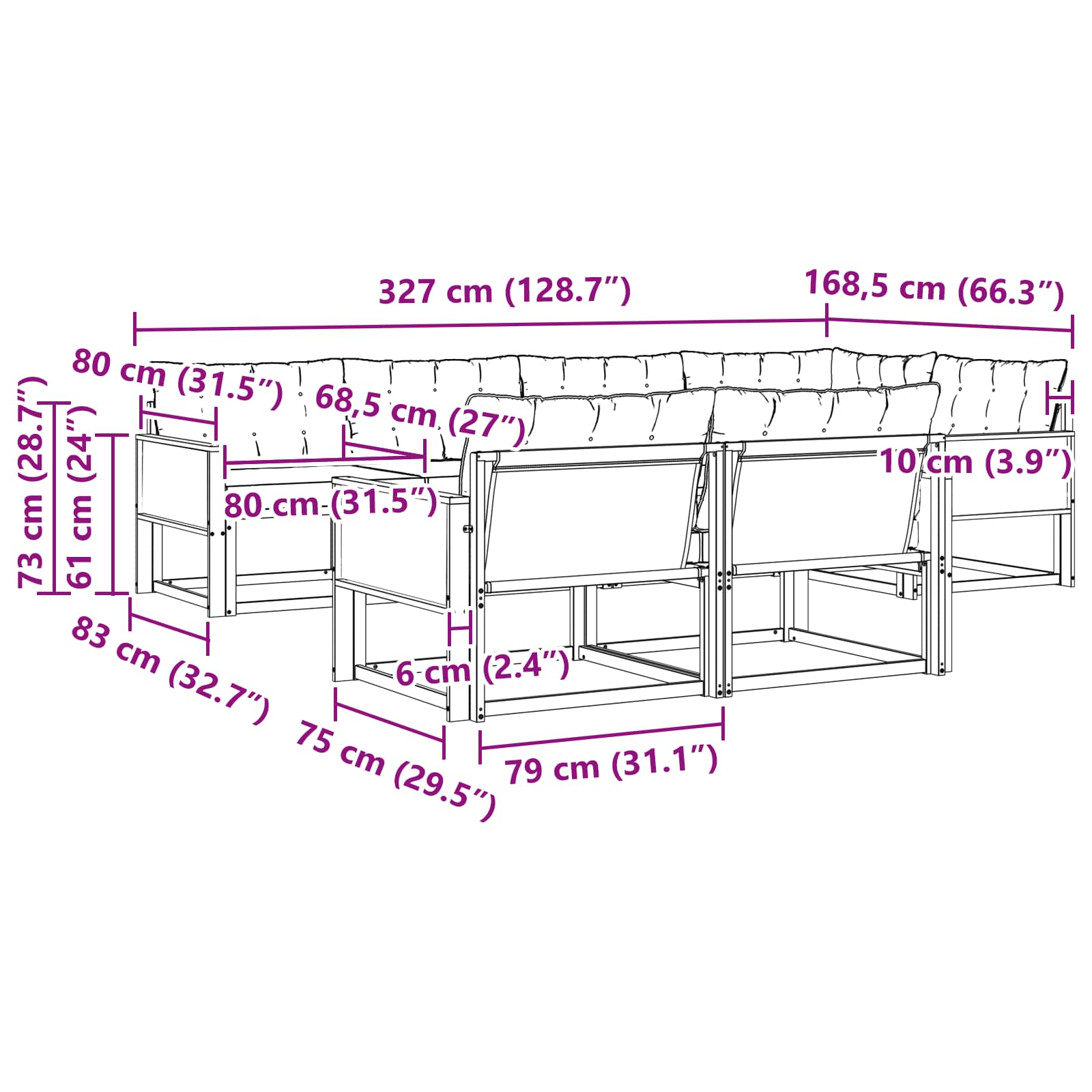 Outdoor-Sofagarnitur mit Kissen 7 pcs Natürlich und Hellgrau