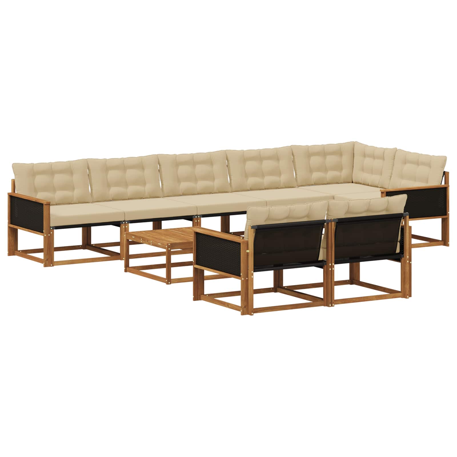 Outdoor-Sofagarnitur mit Kissen 9 pcs Natur und Beige