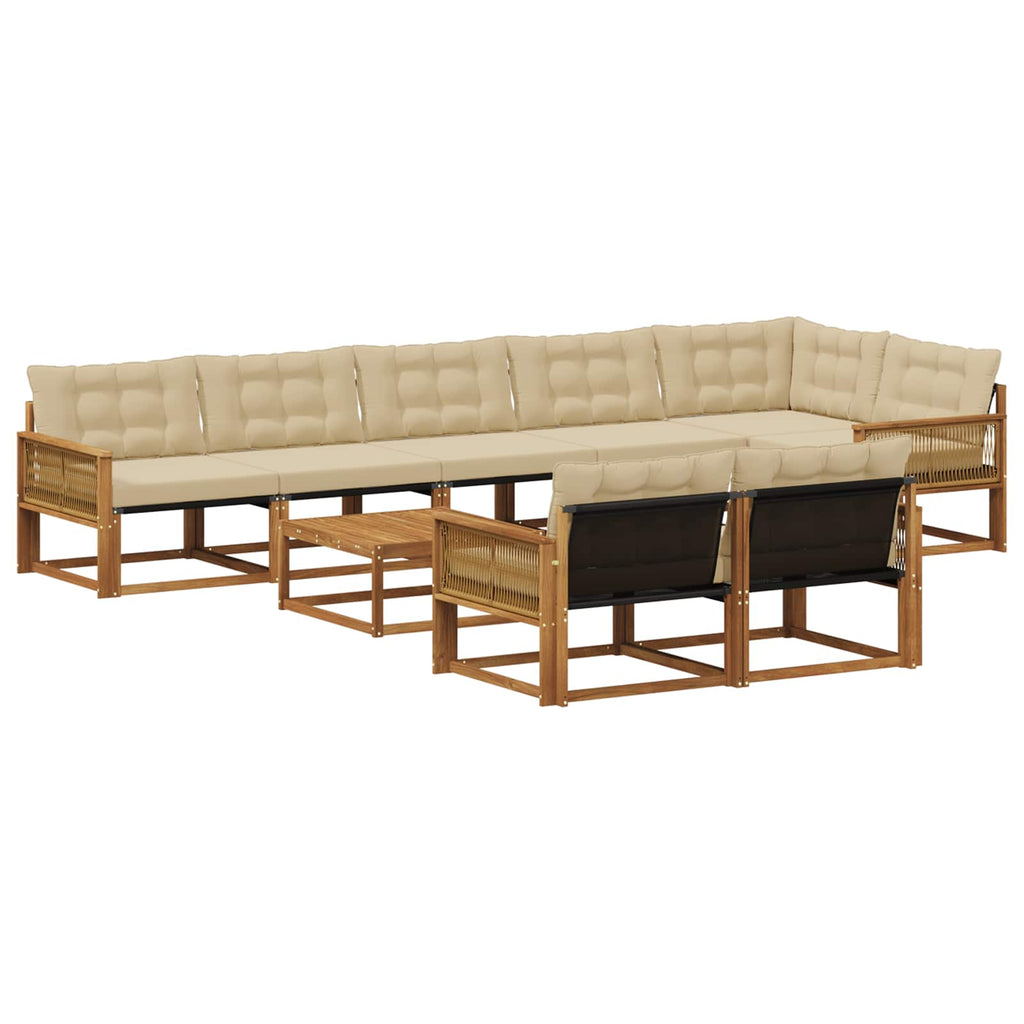 Outdoor-Sofagarnitur mit Kissen 9 pcs Natur und Beige