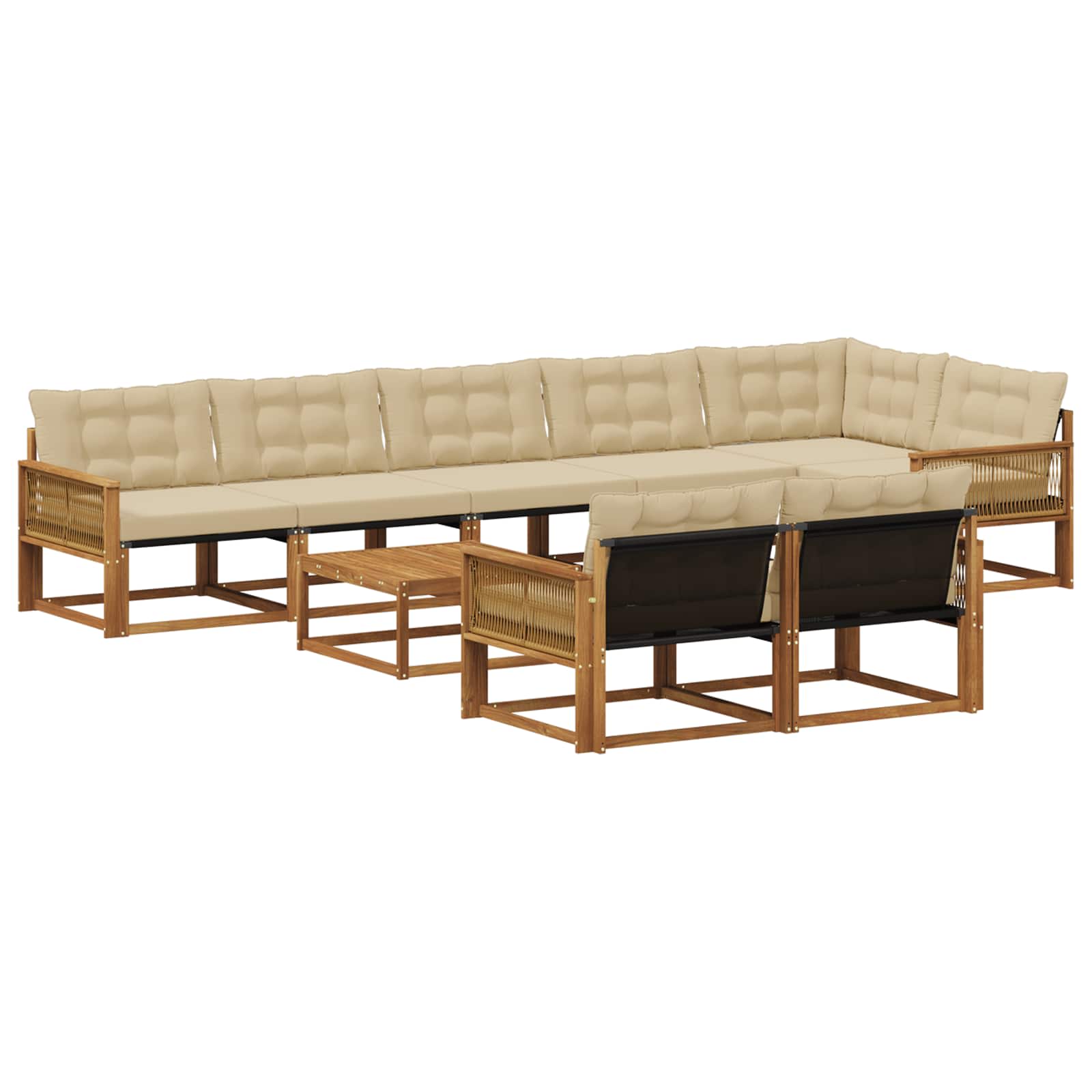 Outdoor-Sofagarnitur mit Kissen 9 pcs Natur und Beige