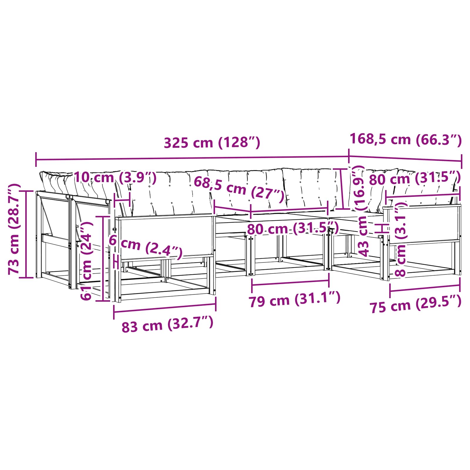 Outdoor-Sofagarnitur mit Kissen 6 pcs Natürlich und Hellgrau