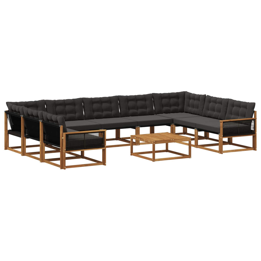 Outdoor-Sofagarnitur mit Kissen 10 pcs Natürlich und Schwarz