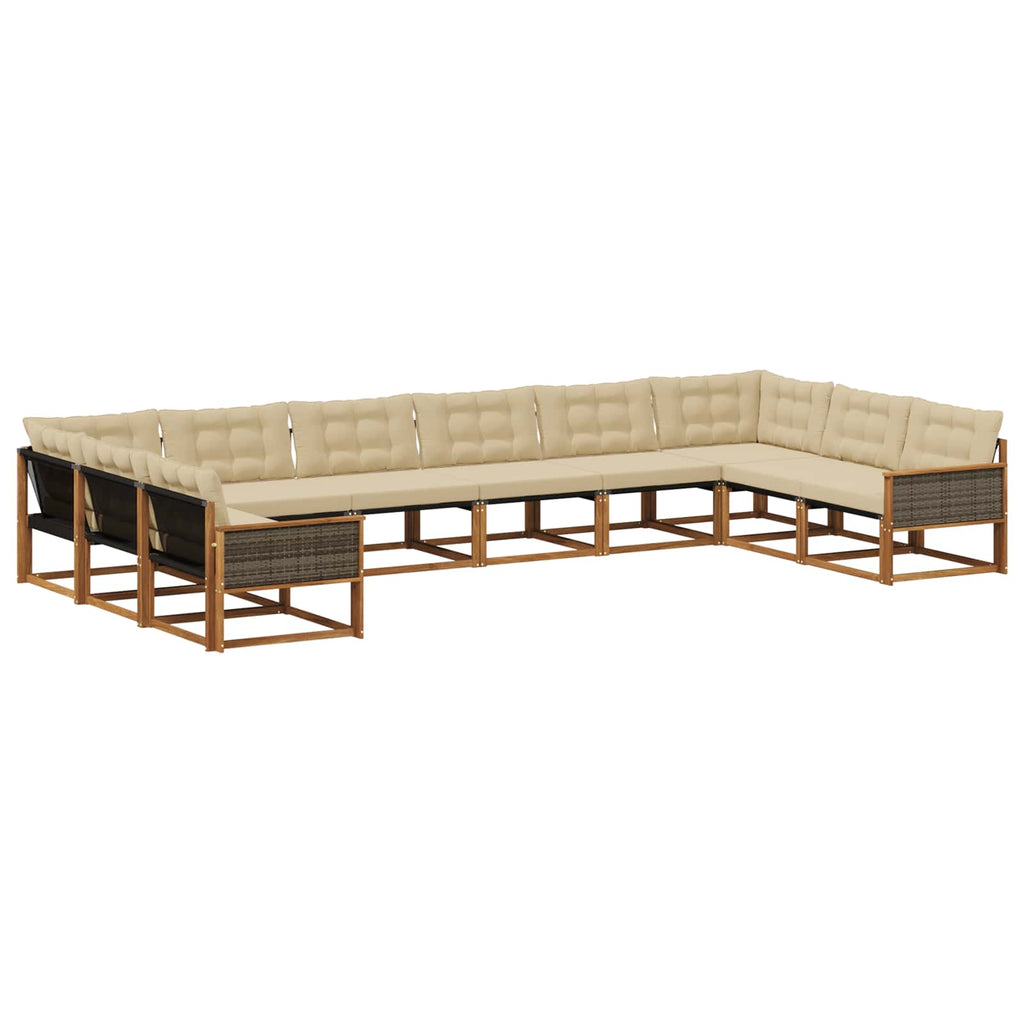 Outdoor-Sofagarnitur mit Kissen 10 pcs Natur und Beige