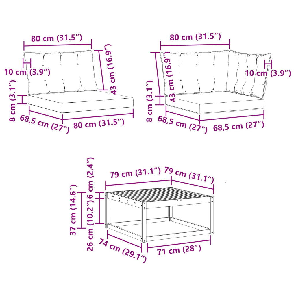 Outdoor-Sofagarnitur mit Kissen 11 pcs Natürlich und Schwarz